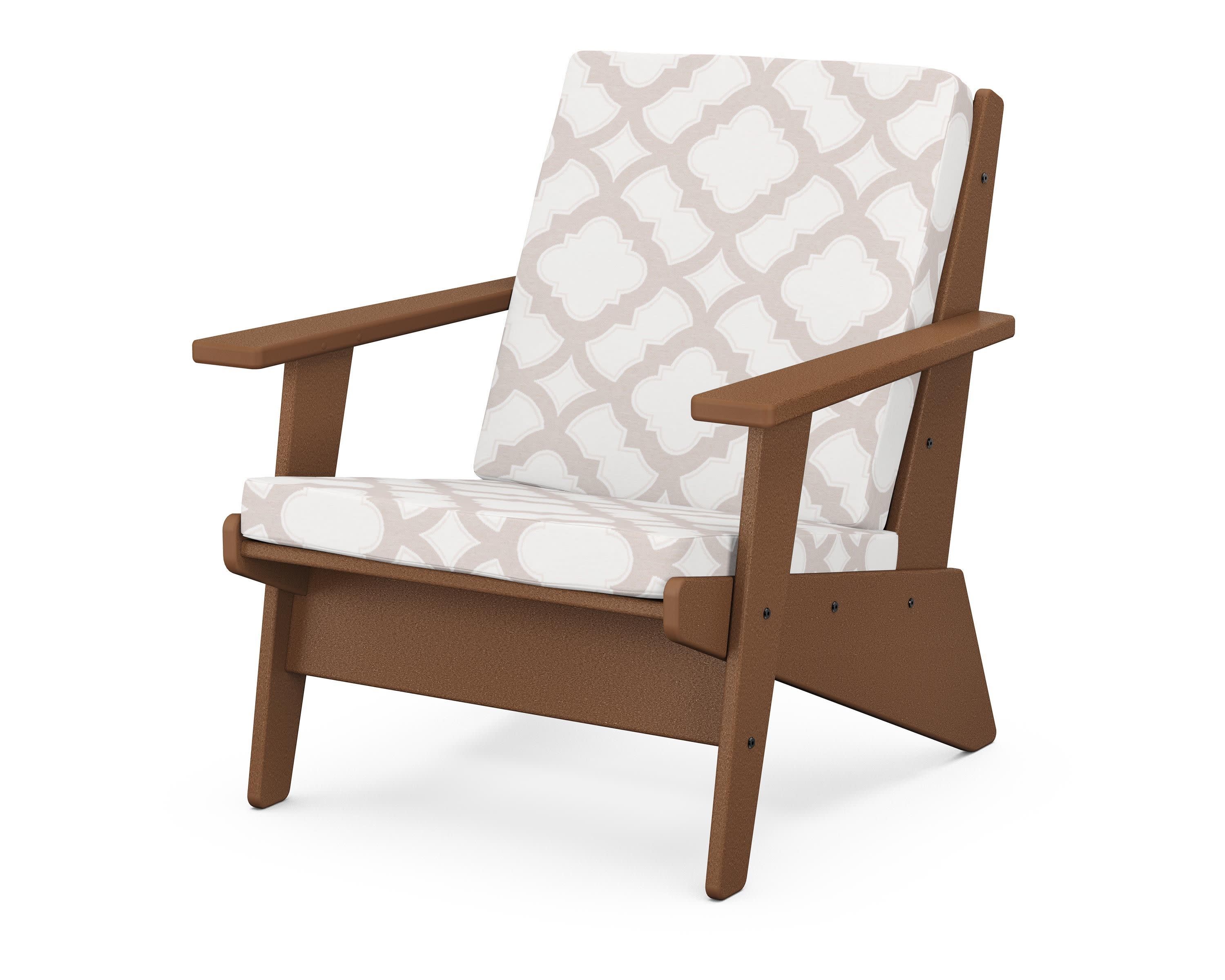Riviera Modern Lounge Chair in Teak / Trellis Dune Burlap