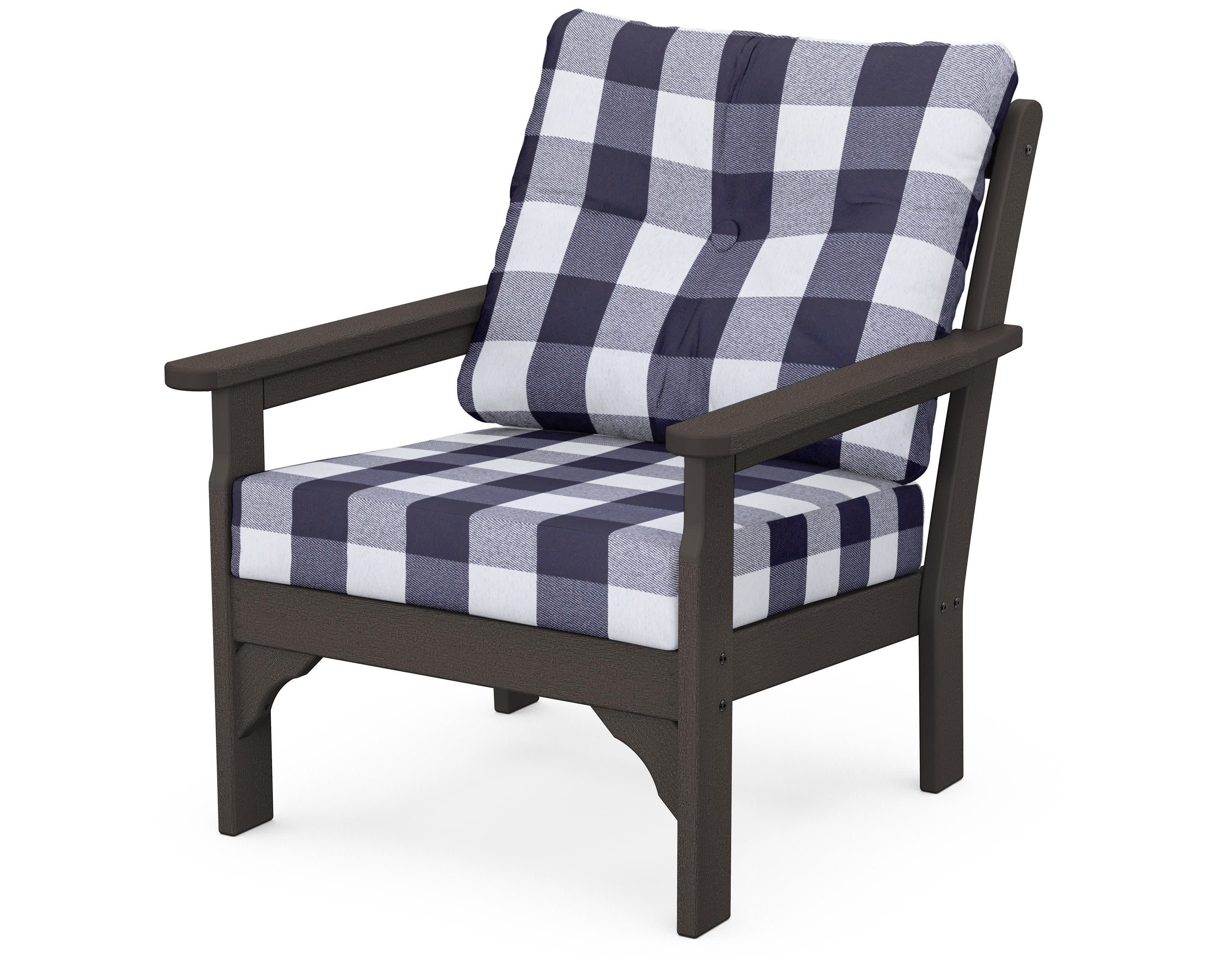 Vineyard Deep Seating Chair in Vintage Coffee / Buffalo Plaid Navy