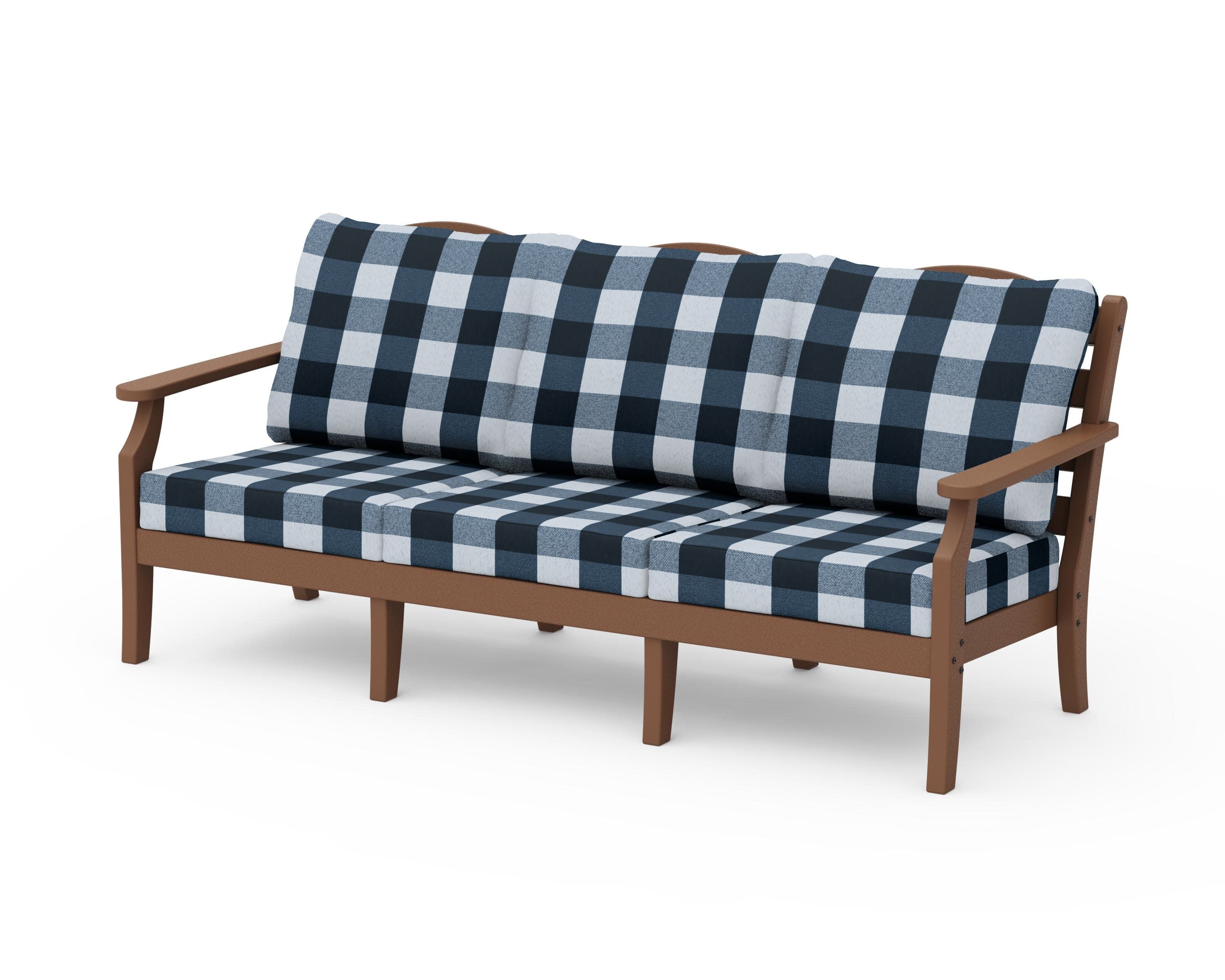 Savannah Deep Seating Sofa in Teak / Buffalo Plaid Marine Indigo