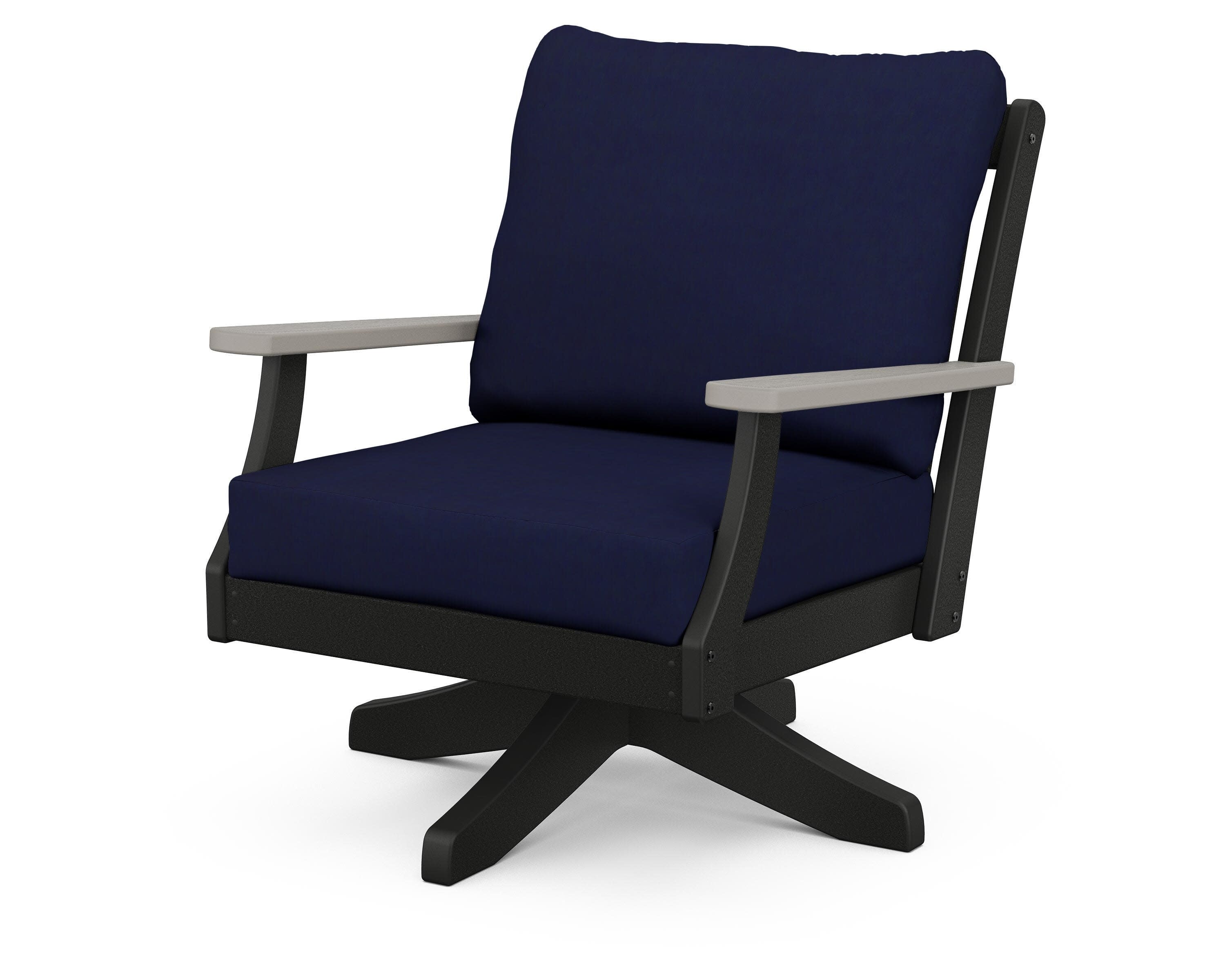Braxton Deep Seating Swivel Chair in Black / Driftwood / Navy