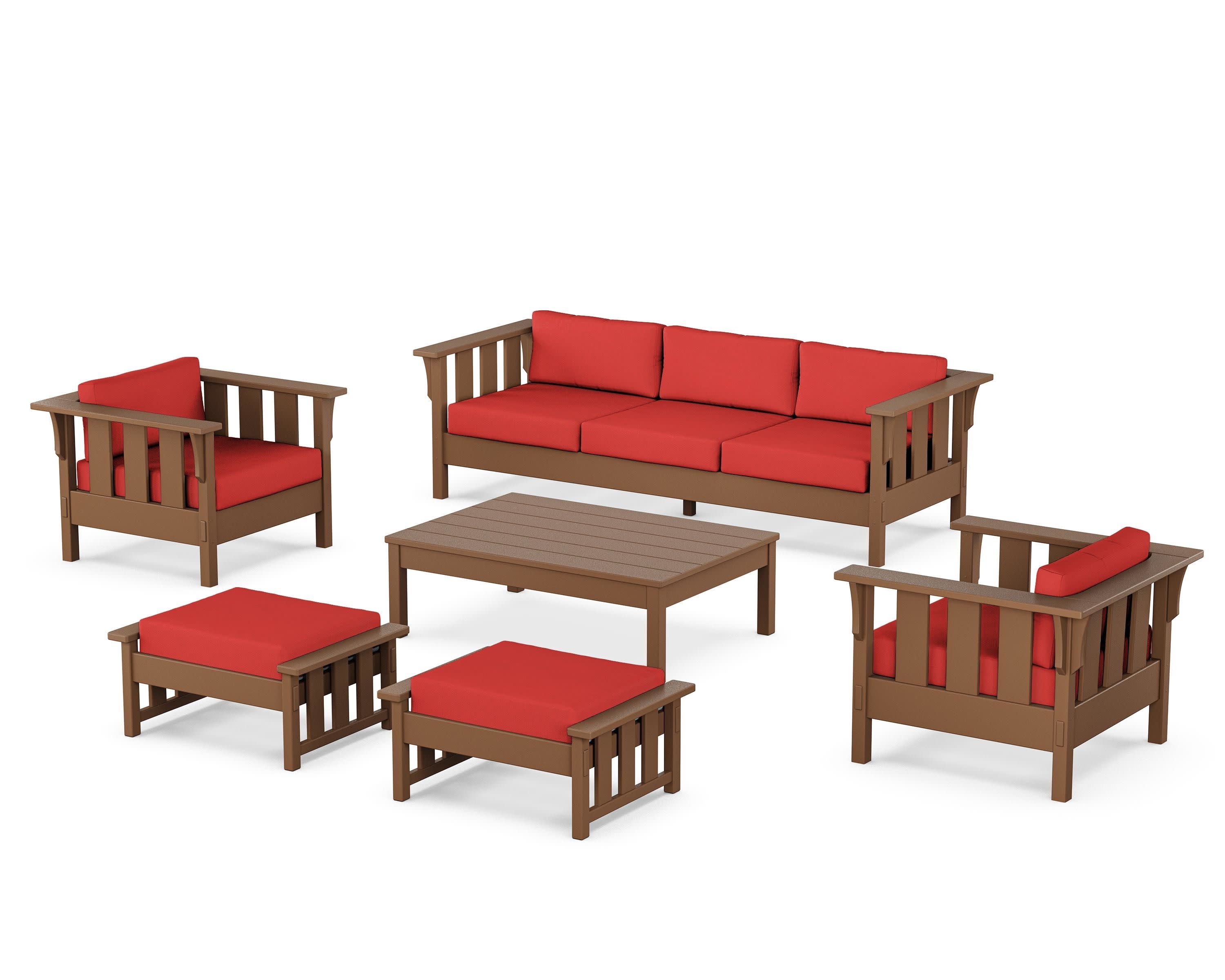 Acadia 6-Piece Lounge Sofa Set in Teak / Crimson Linen