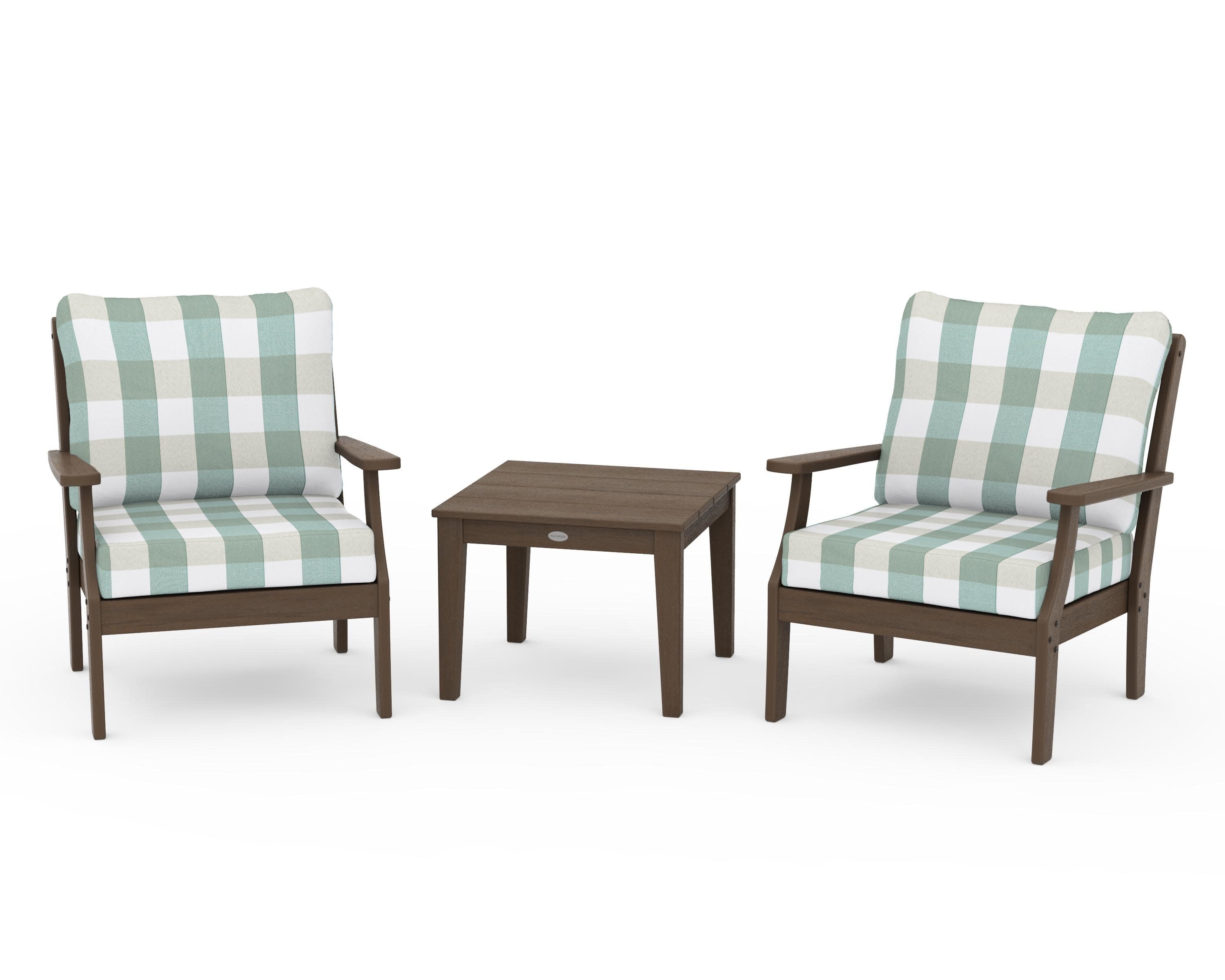 Braxton 3-Piece Deep Seating Set in Kona / Buffalo Plaid Glacier Spa