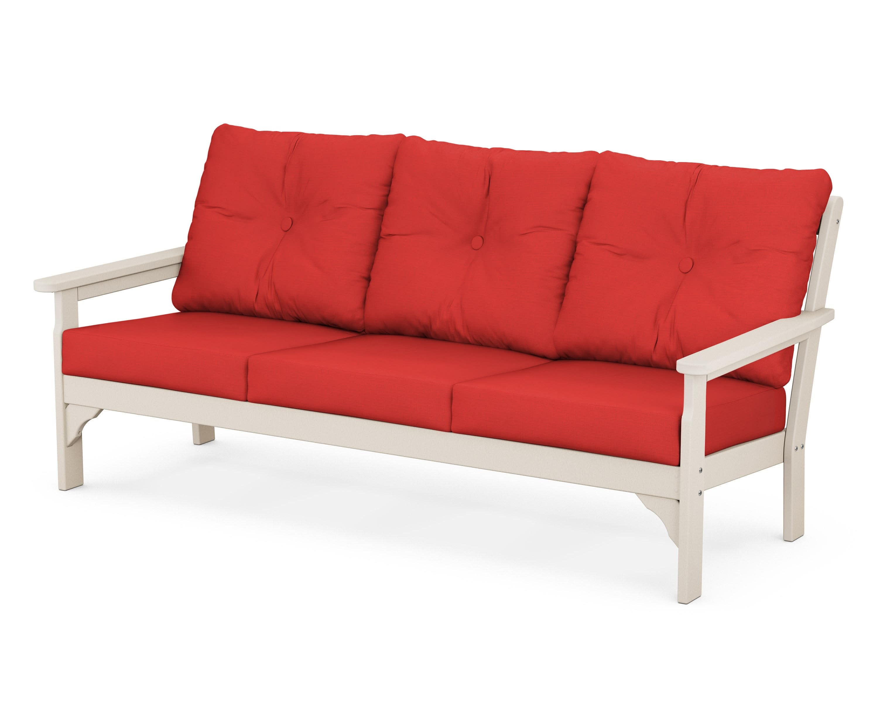 Vineyard Deep Seating Sofa in Sand / Crimson Linen