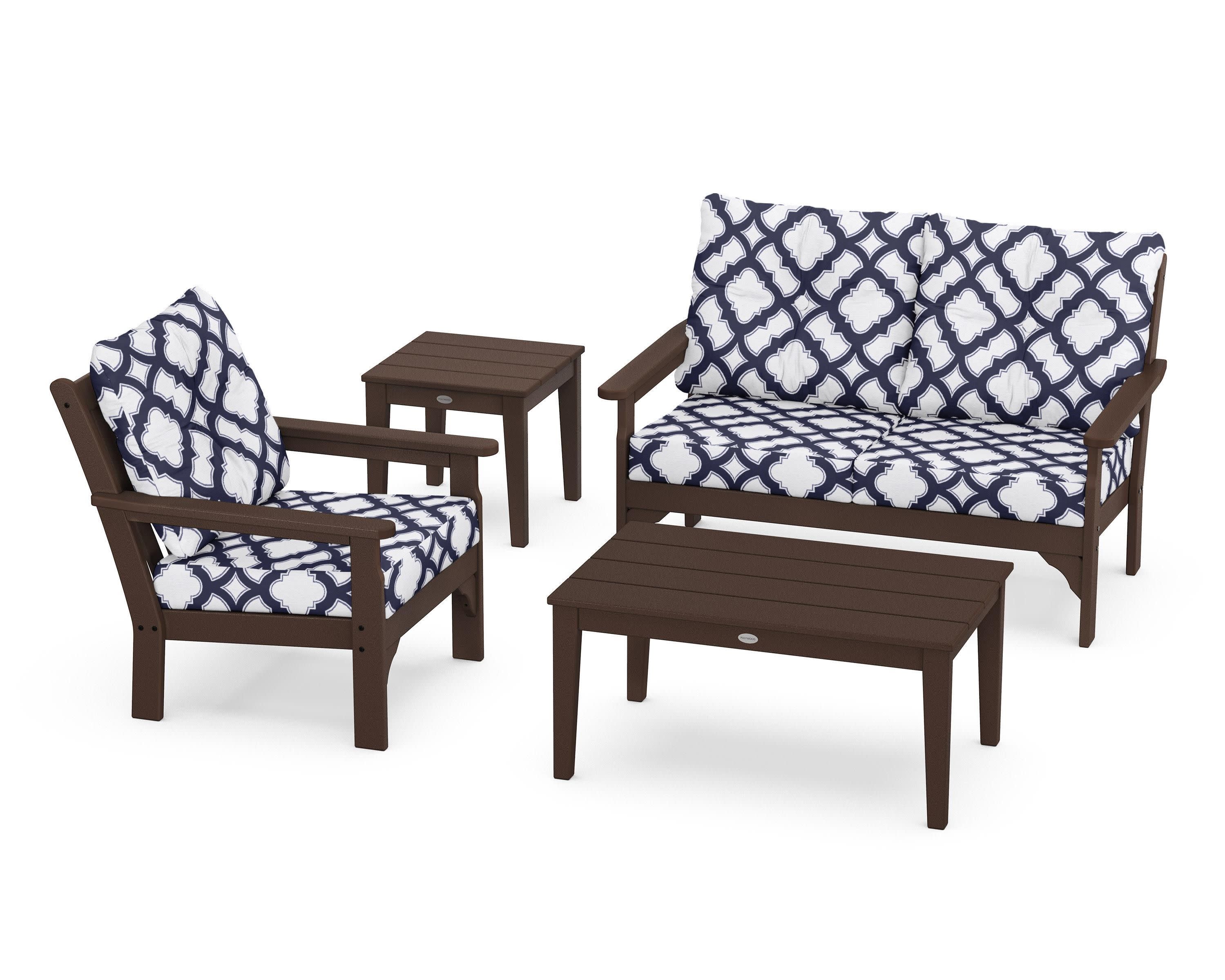 Vineyard 4-Piece Deep Seating Set in Mahogany / Trellis Navy