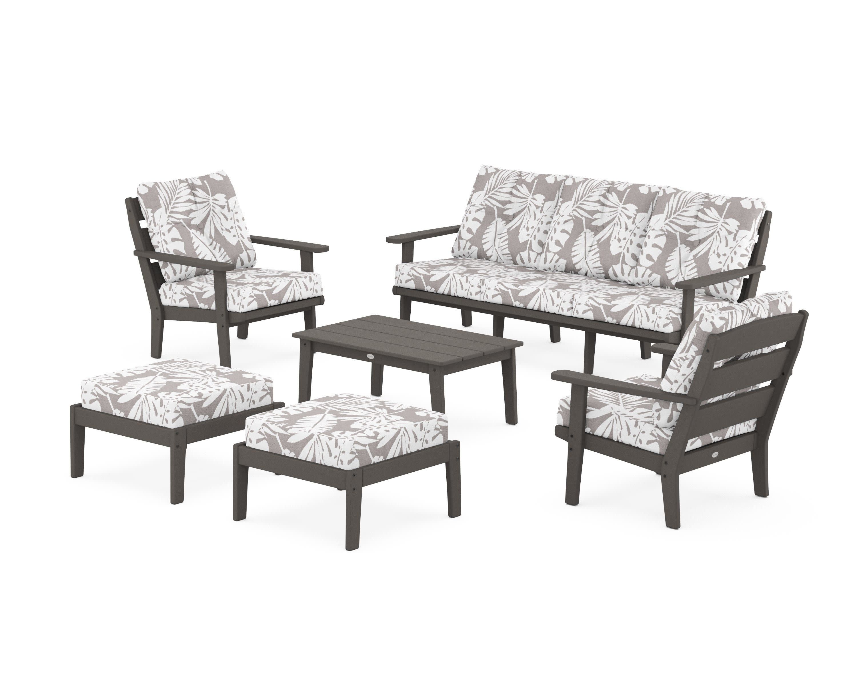 Lakeside 6-Piece Lounge Sofa Set in Vintage Coffee / Leaf Grey Mist