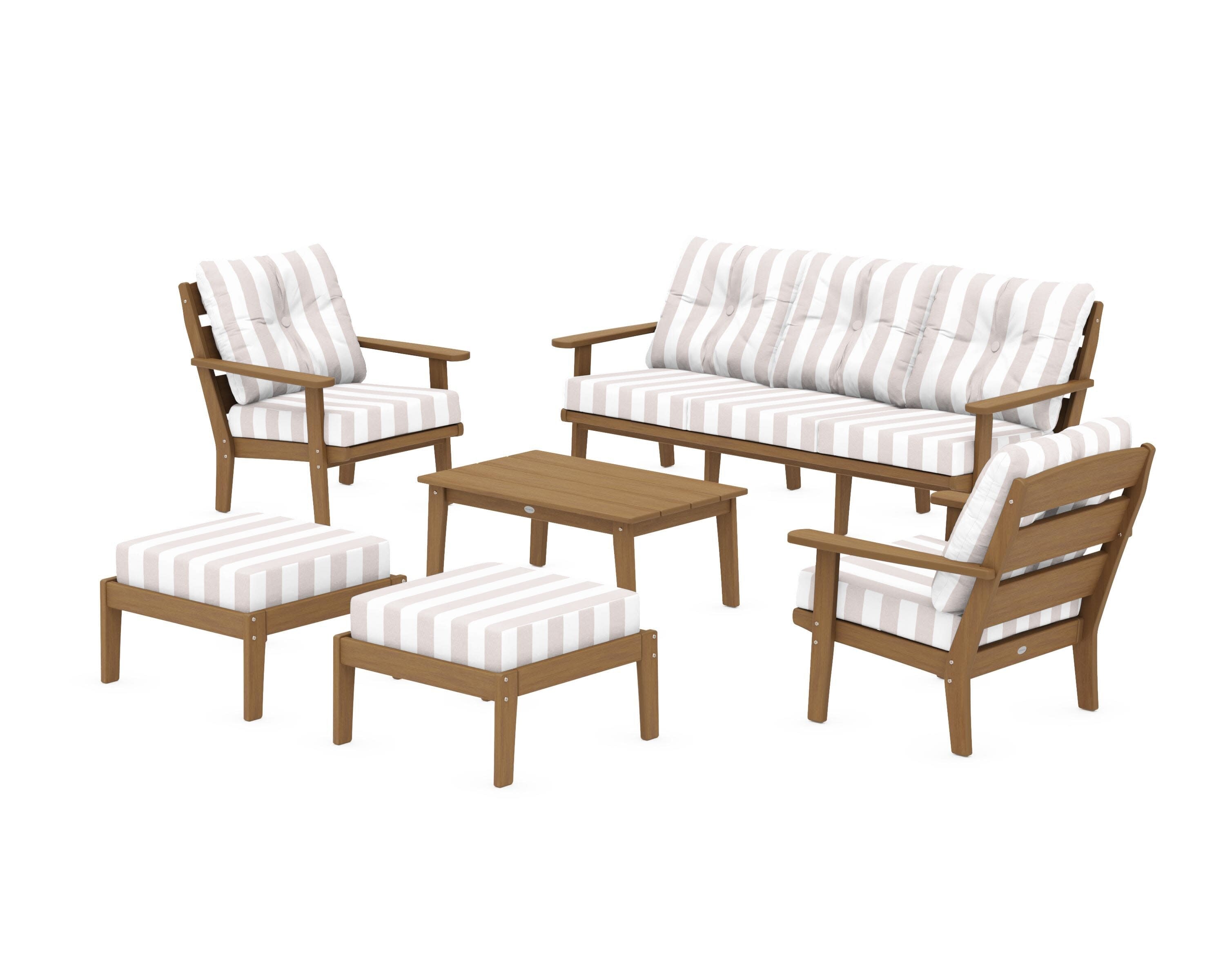 Lakeside 6-Piece Lounge Sofa Set in Natural / Cabana Stripe Dune Burlap