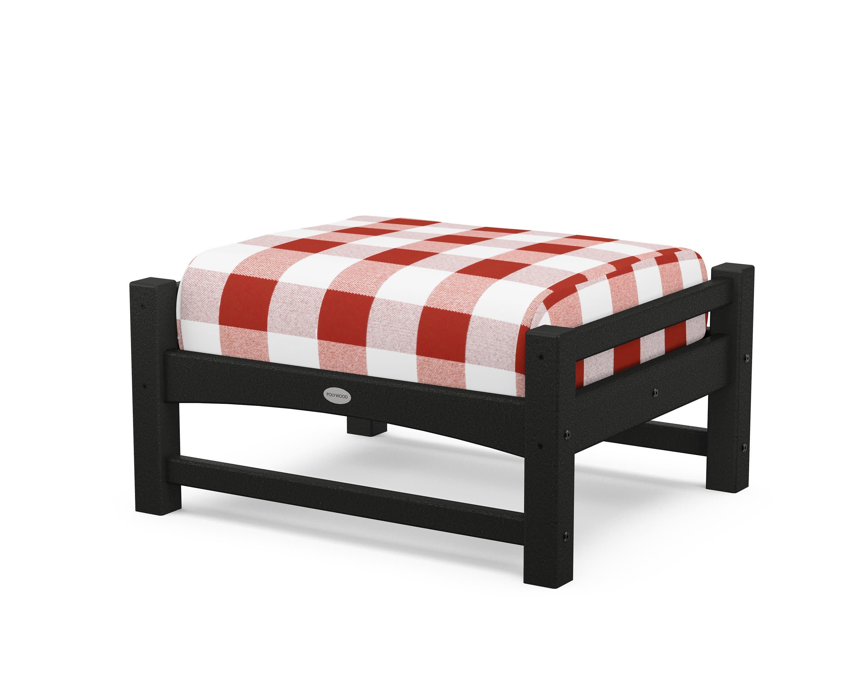Club Ottoman in Black / Buffalo Plaid Crimson