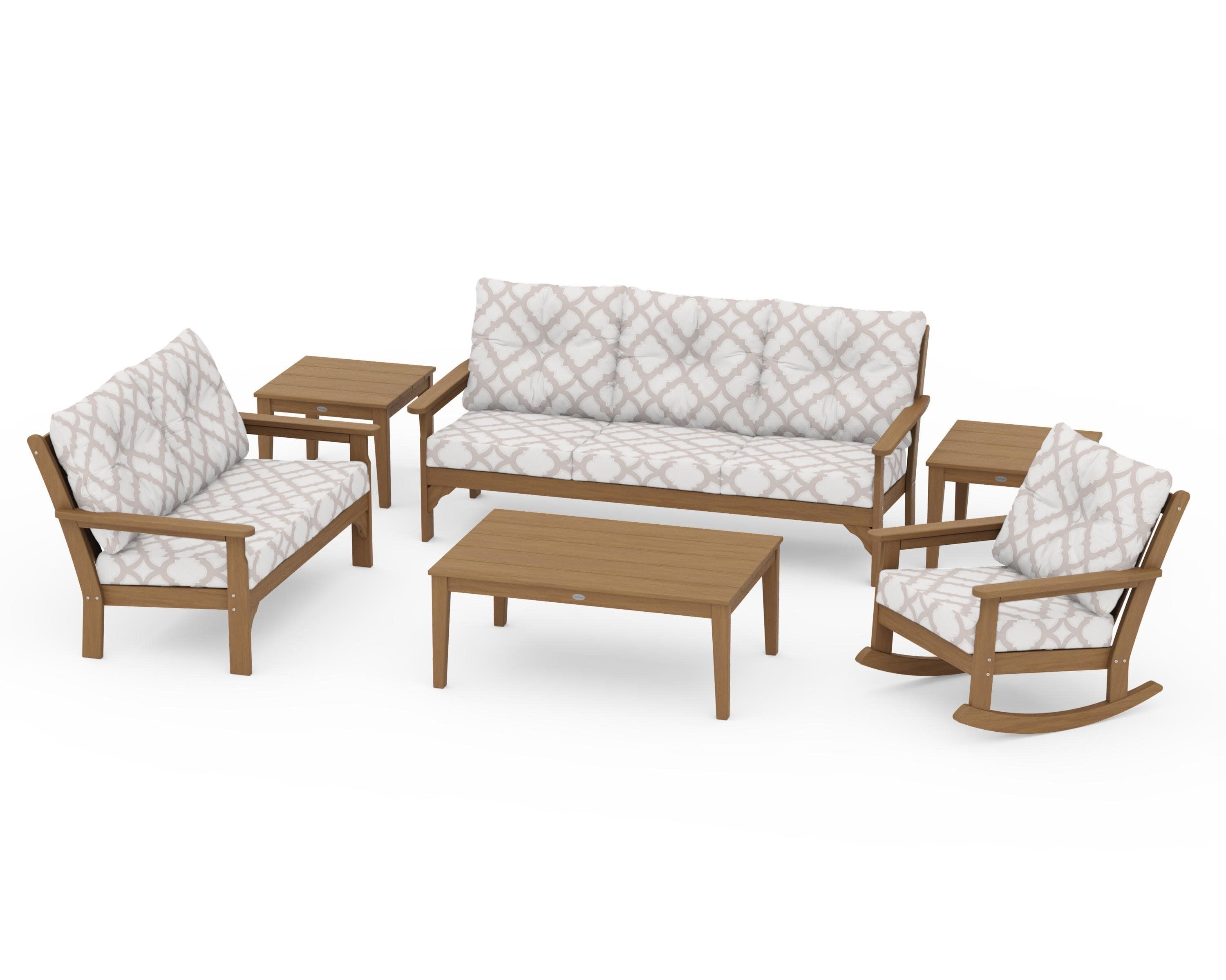 Vineyard 6-Piece Deep Seating Set in Natural / Trellis Dune Burlap