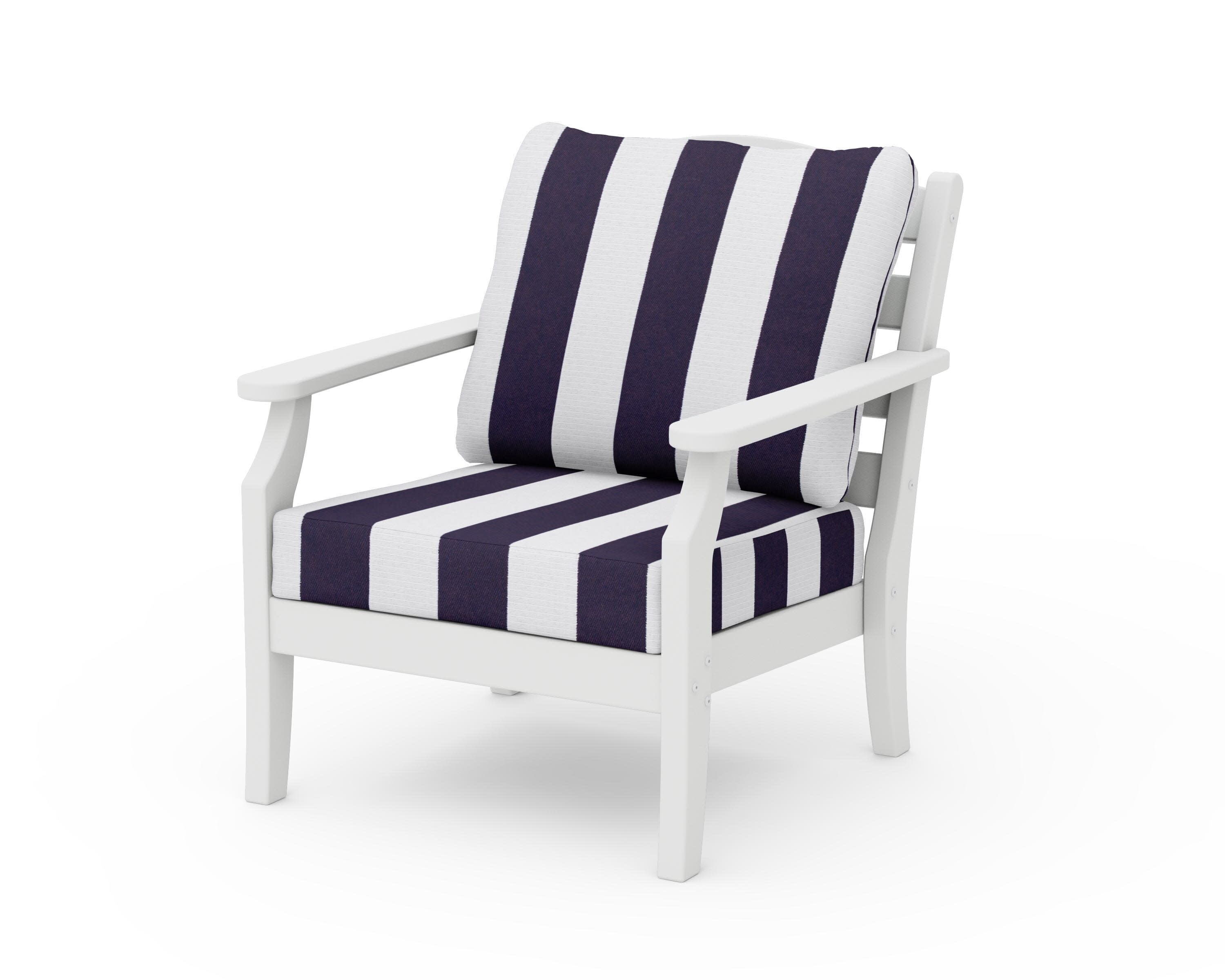 Savannah Deep Seating Chair in White / Cabana Stripe Navy