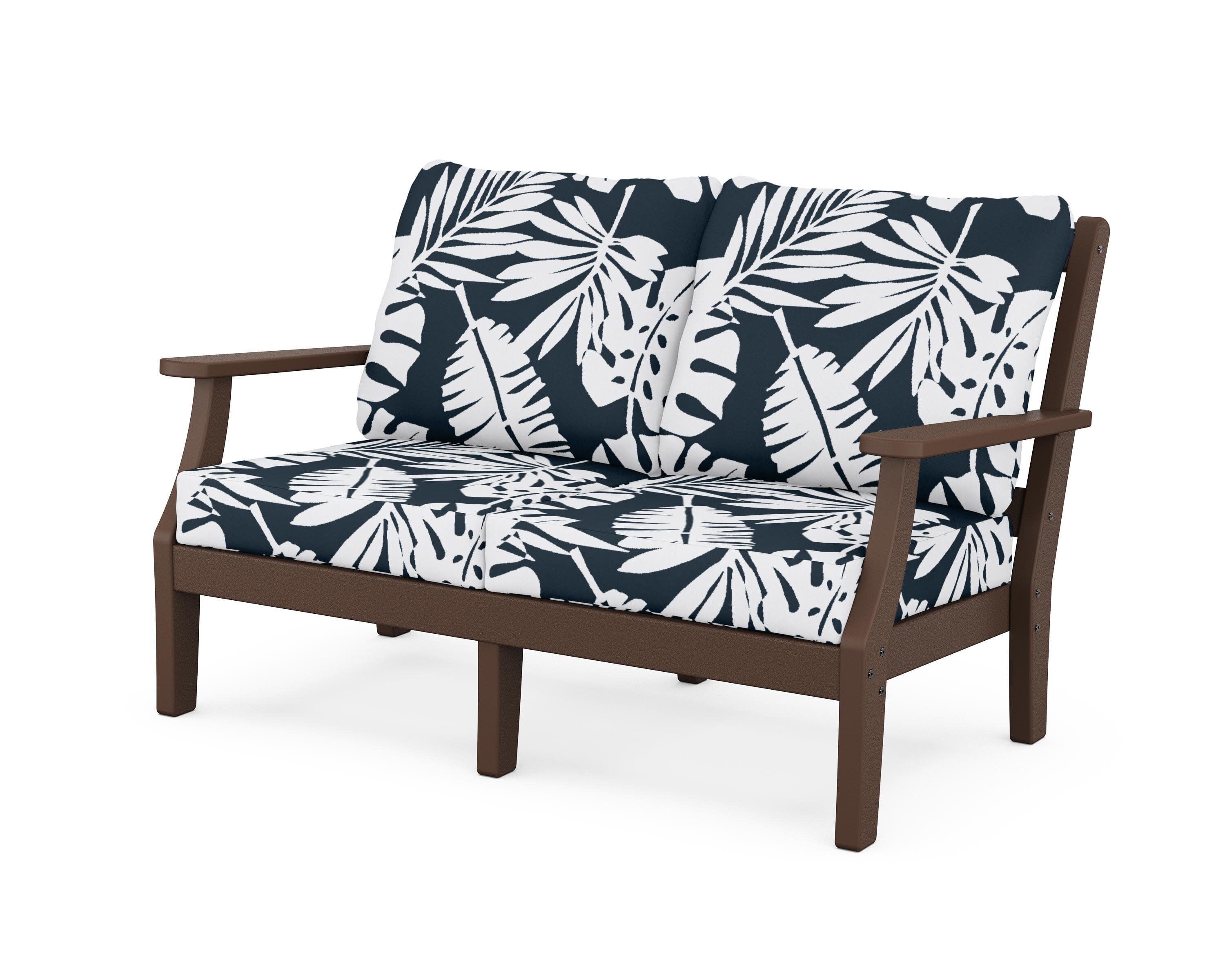 Chinoiserie Deep Seating Loveseat in Mahogany / Leaf Marine Indigo