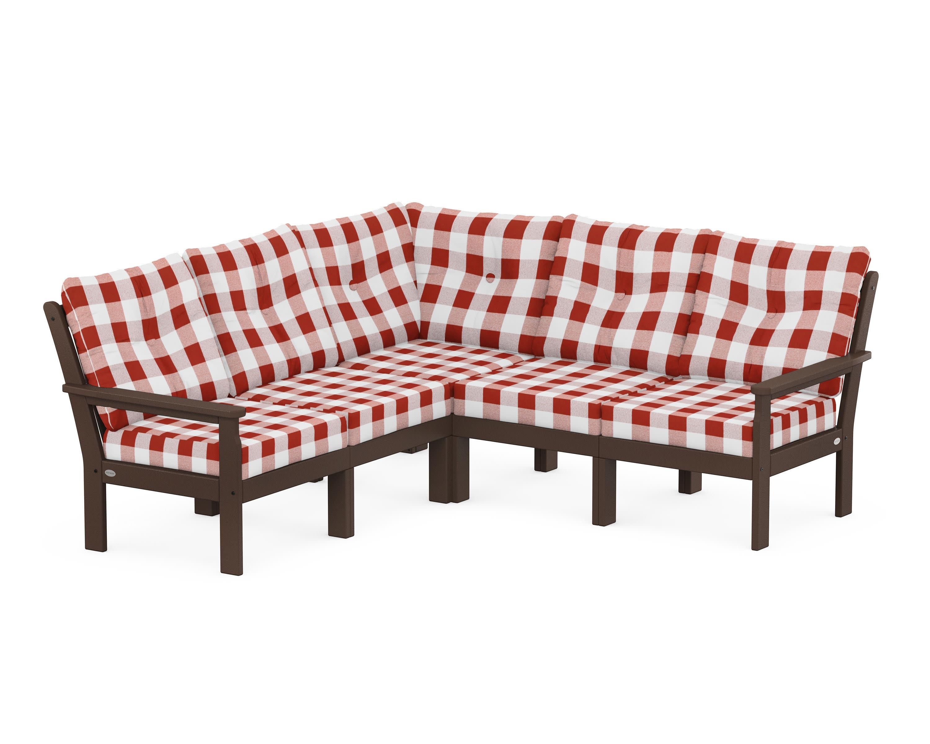 Vineyard 5-Piece Sectional in Mahogany / Buffalo Plaid Crimson