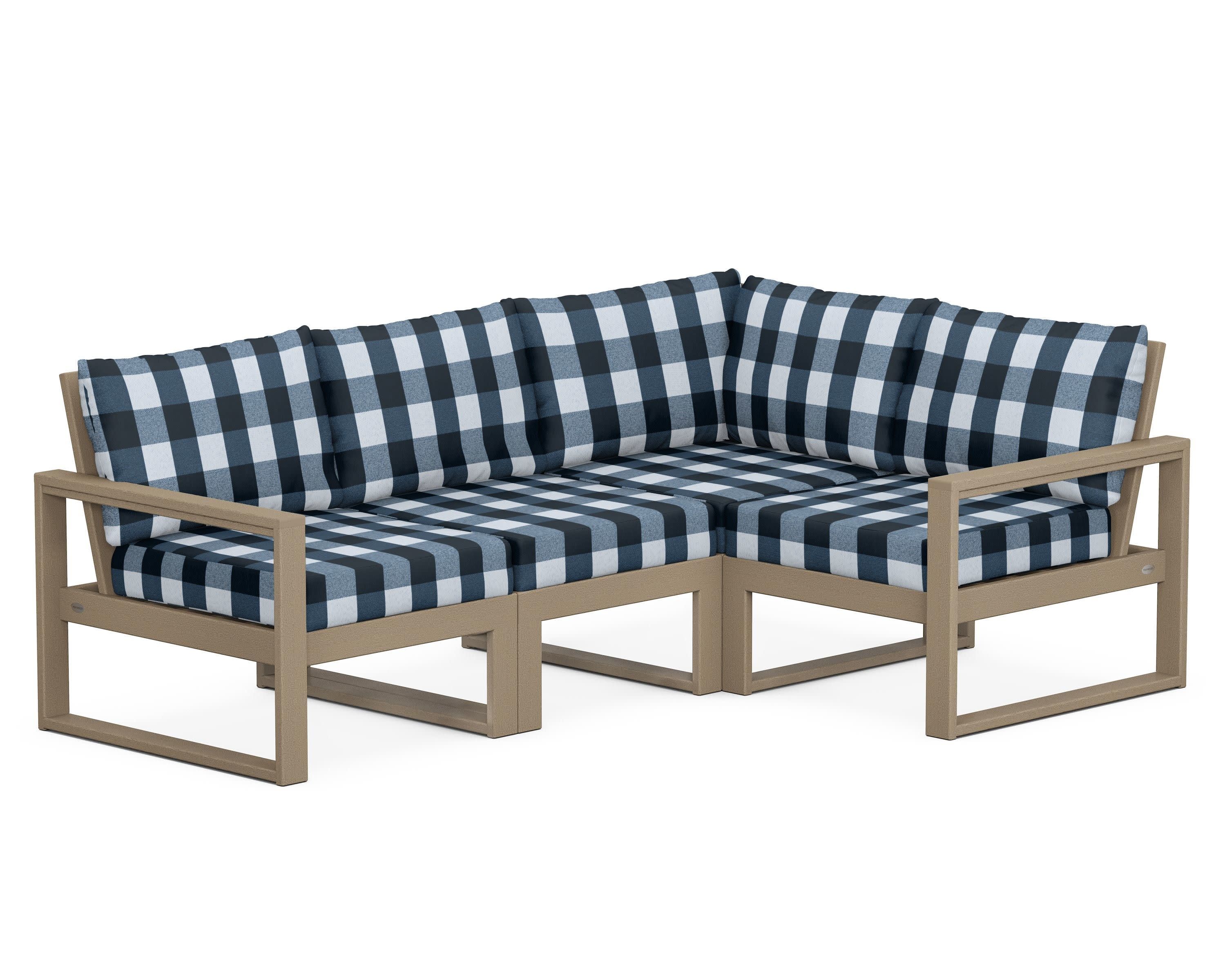 EDGE 4-Piece Modular Deep Seating Set in Vintage Sahara / Buffalo Plaid Marine Indigo