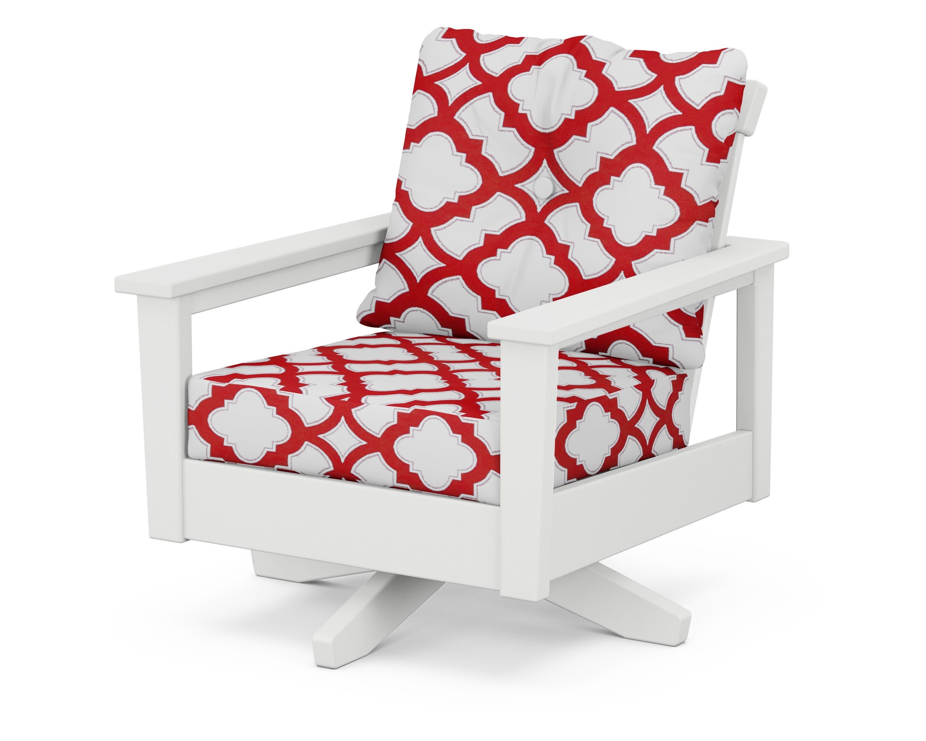 Prescott Deep Seating Swivel Chair in White / Trellis Crimson