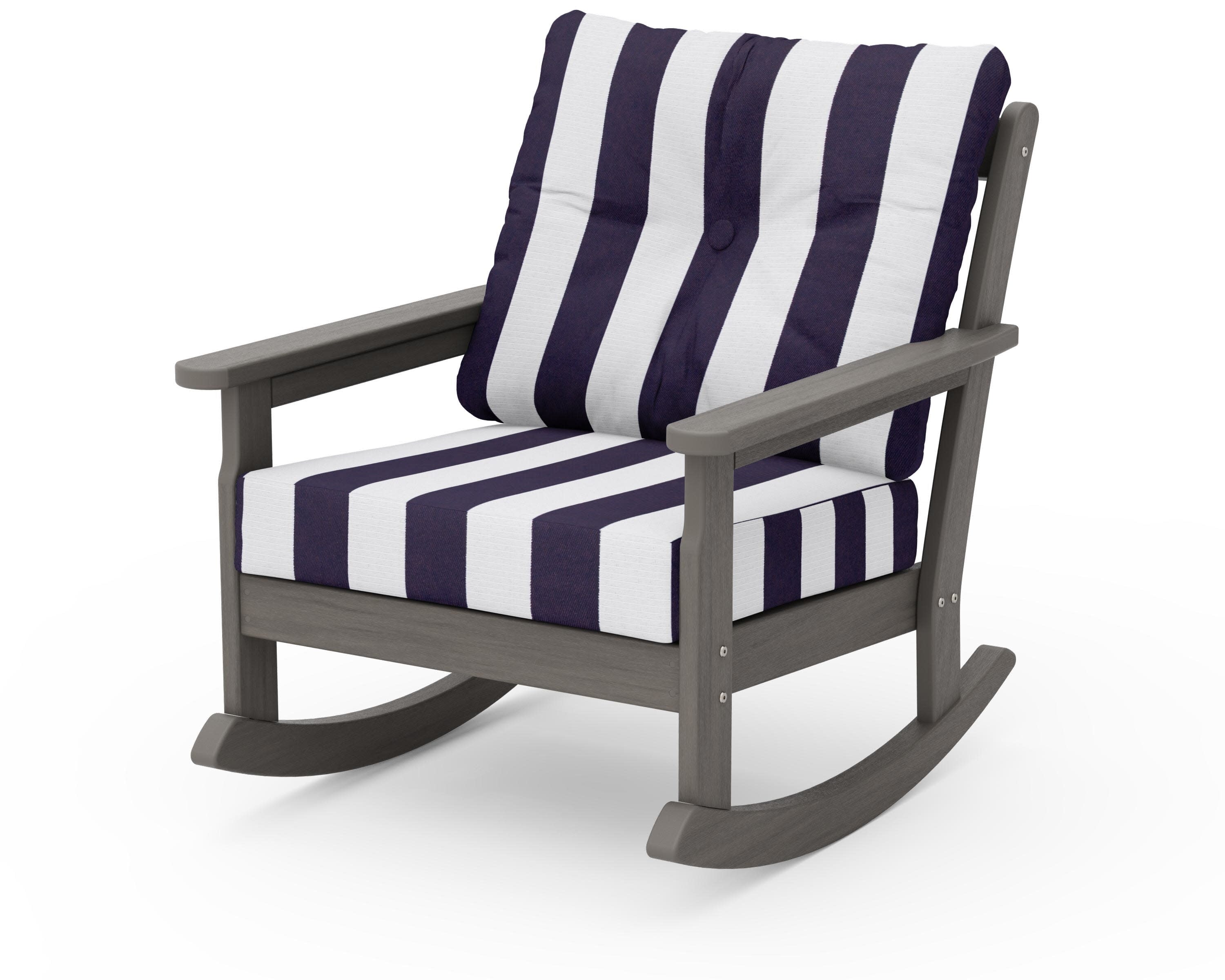 Vineyard Deep Seating Rocking Chair in Driftwood / Cabana Stripe Navy