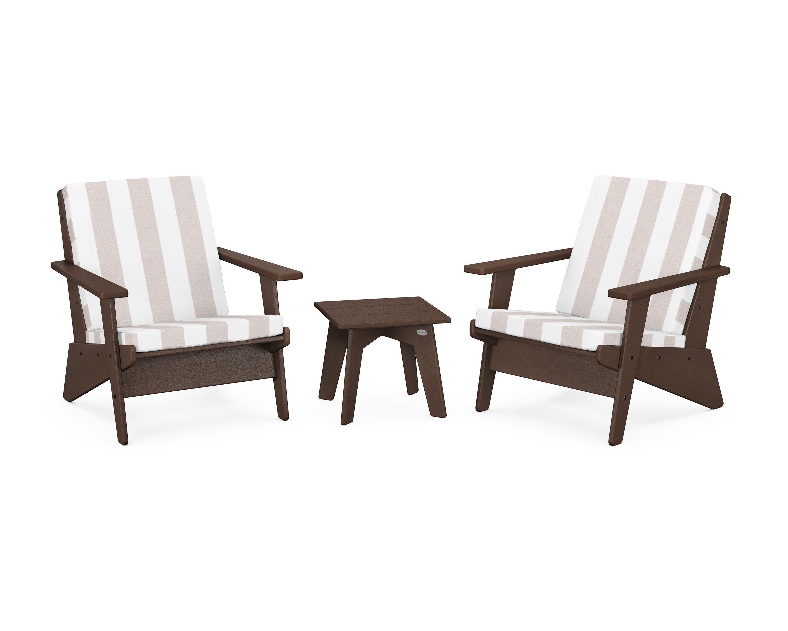 Riviera Modern Lounge 3-Piece Set in Mahogany / Cabana Stripe Dune Burlap