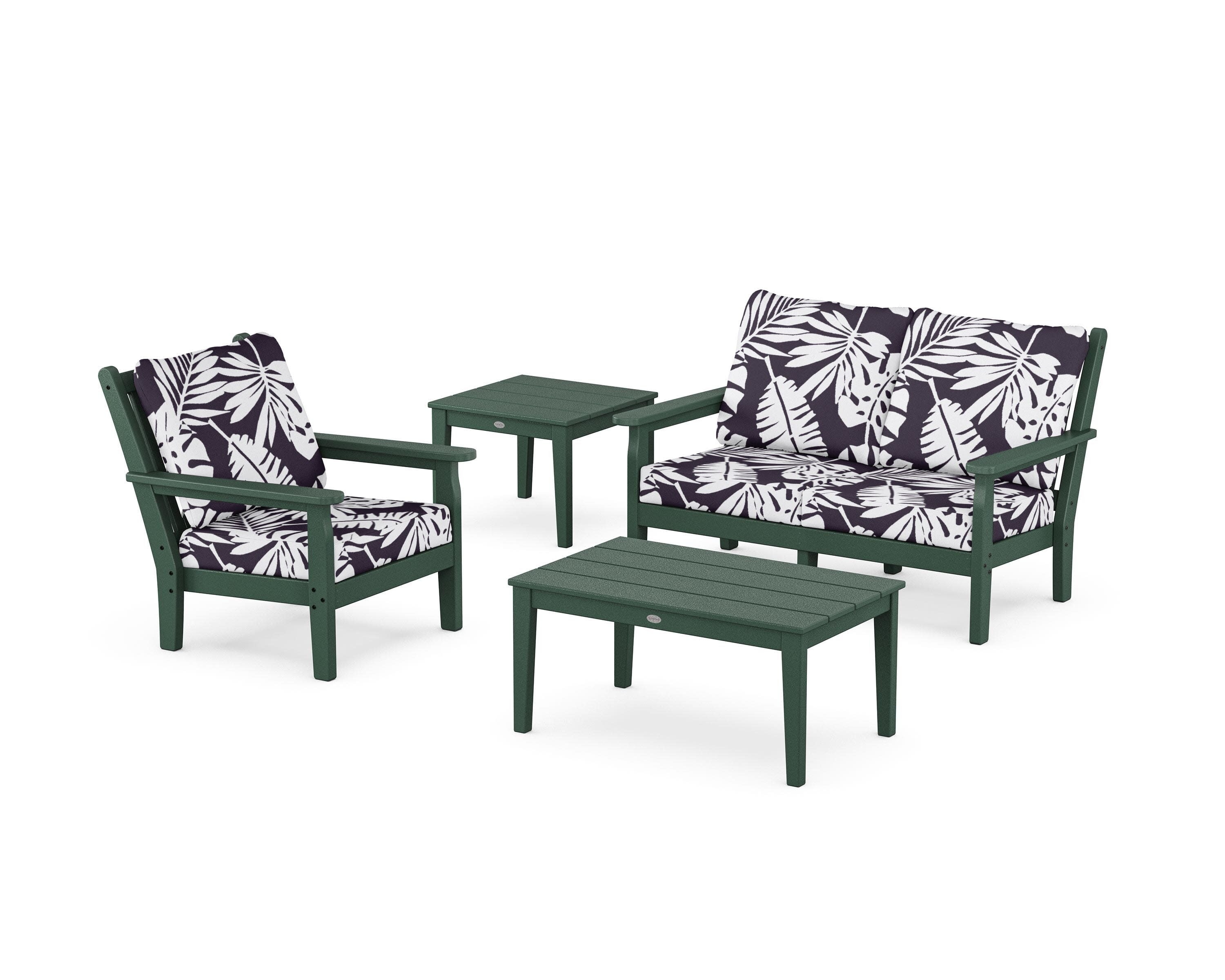 Chippendale 4-Piece Deep Seating Set in Green / Leaf Navy