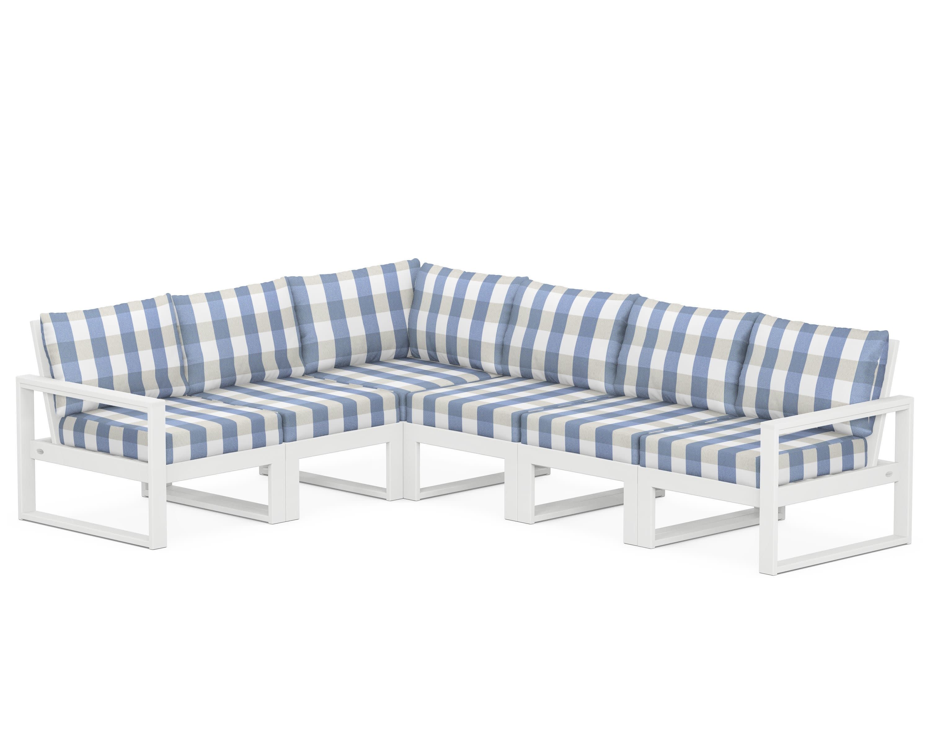 EDGE 6-Piece Modular Deep Seating Set in White / Buffalo Plaid Sky Blue