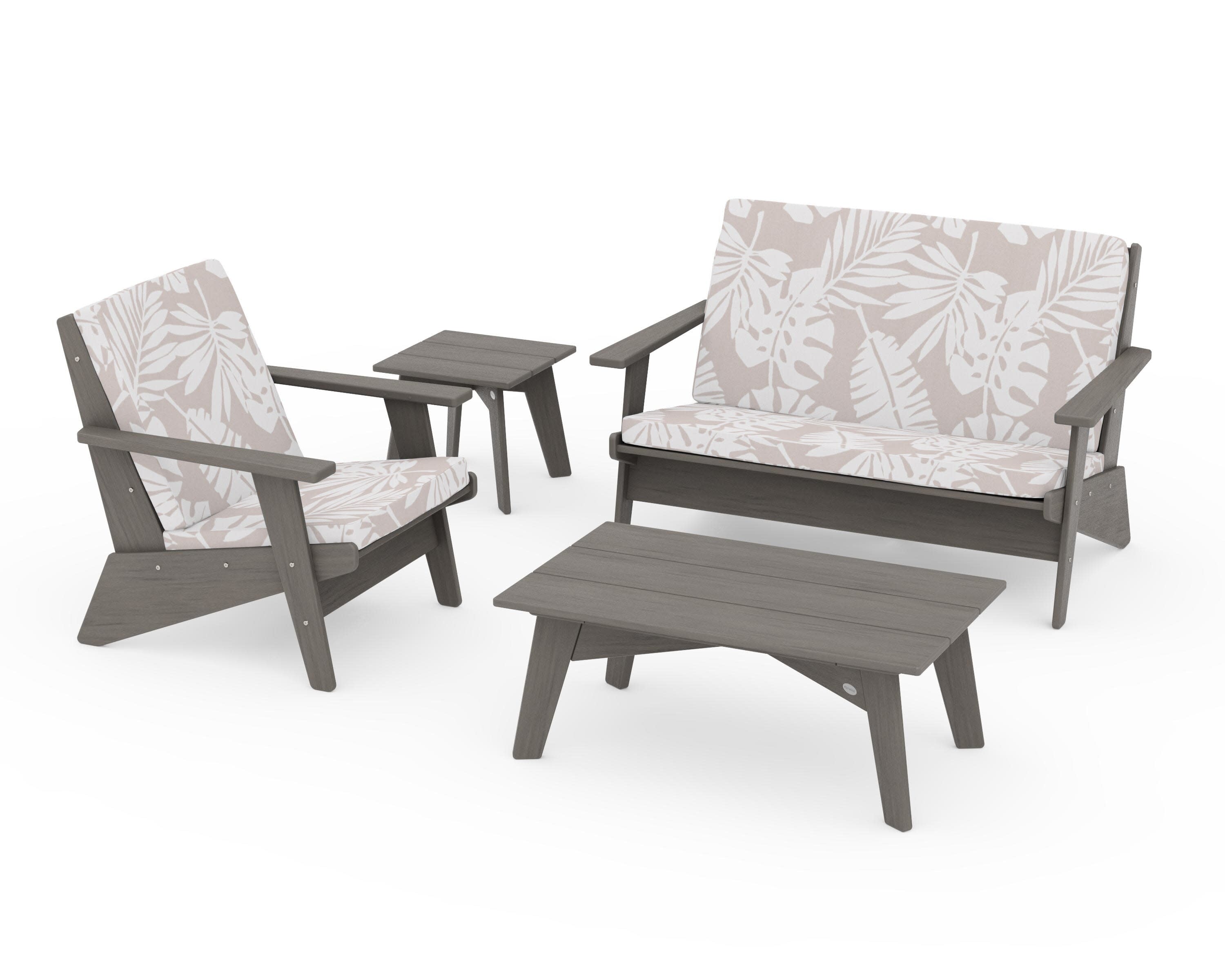 Riviera Modern Lounge 4-Piece Set in Driftwood / Leaf Dune Burlap