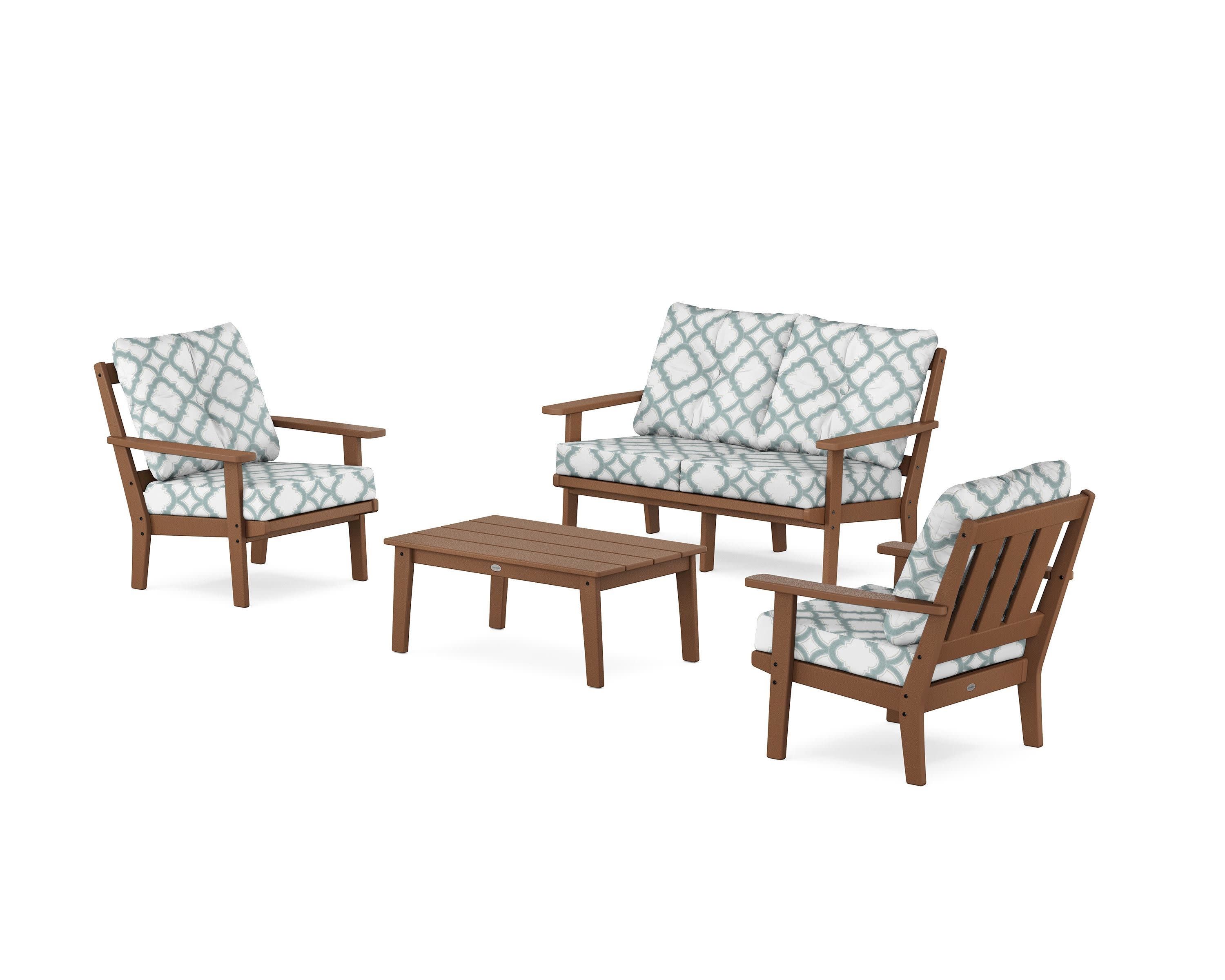 Oxford 4-Piece Deep Seating Set with Loveseat in Teak / Trellis Glacier Spa