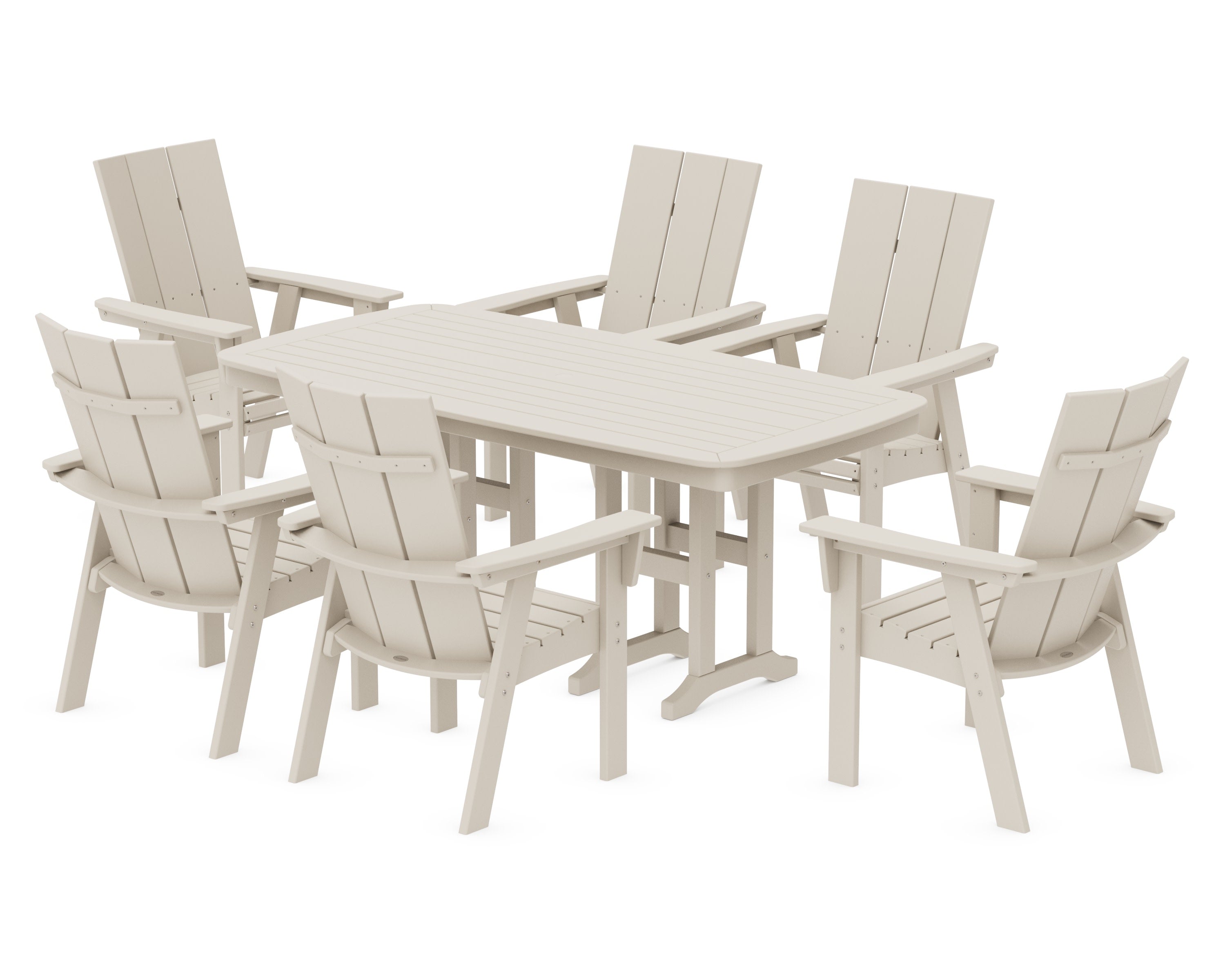 Modern Curveback Adirondack 7-Piece Dining Set in Sand