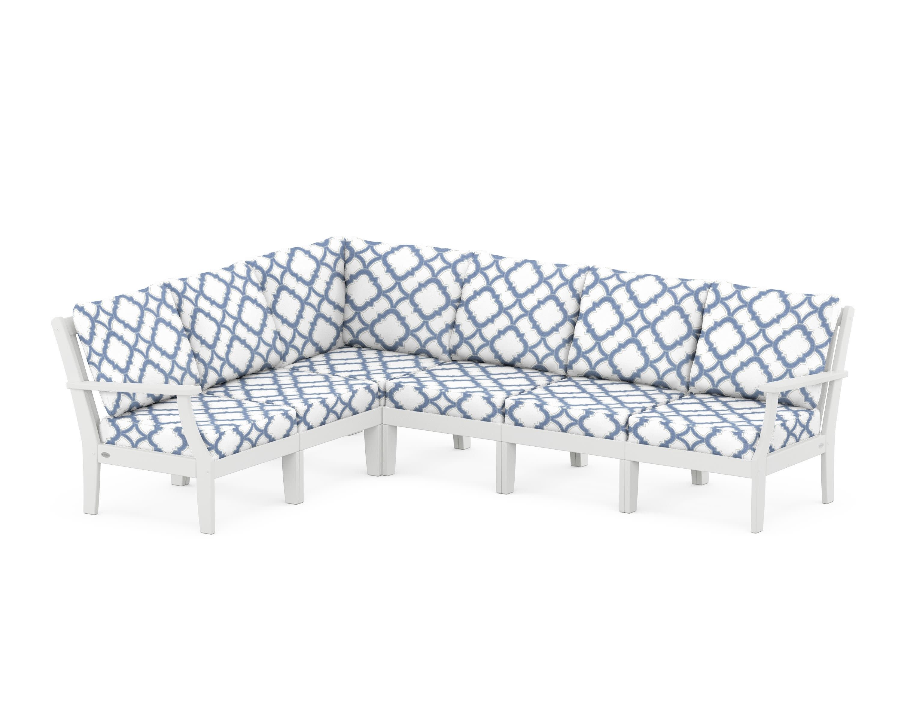 Braxton Modular 6-Piece Deep Seating Set in White / Trellis Sky Blue