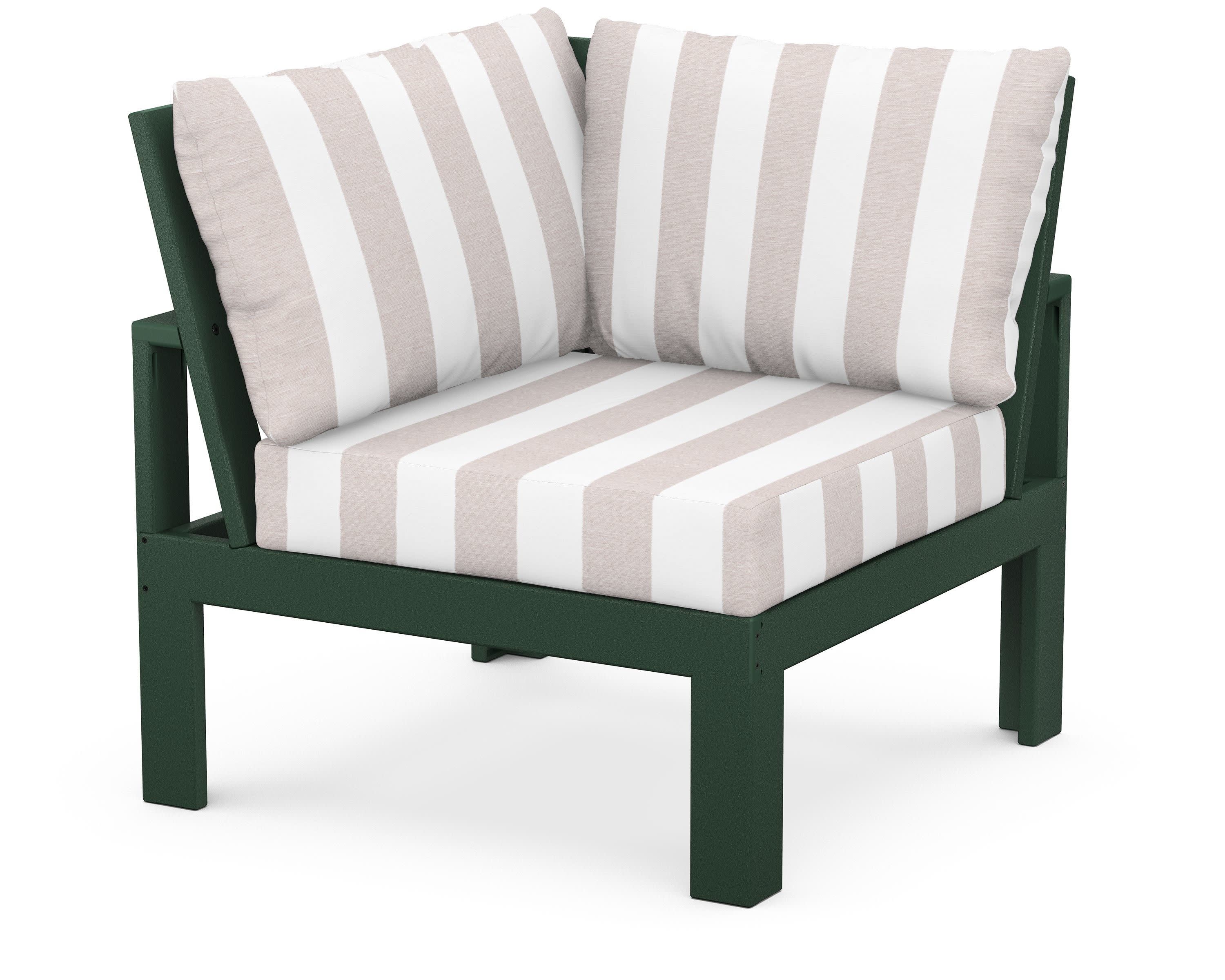 Modular Corner Chair in Green / Cabana Stripe Dune Burlap