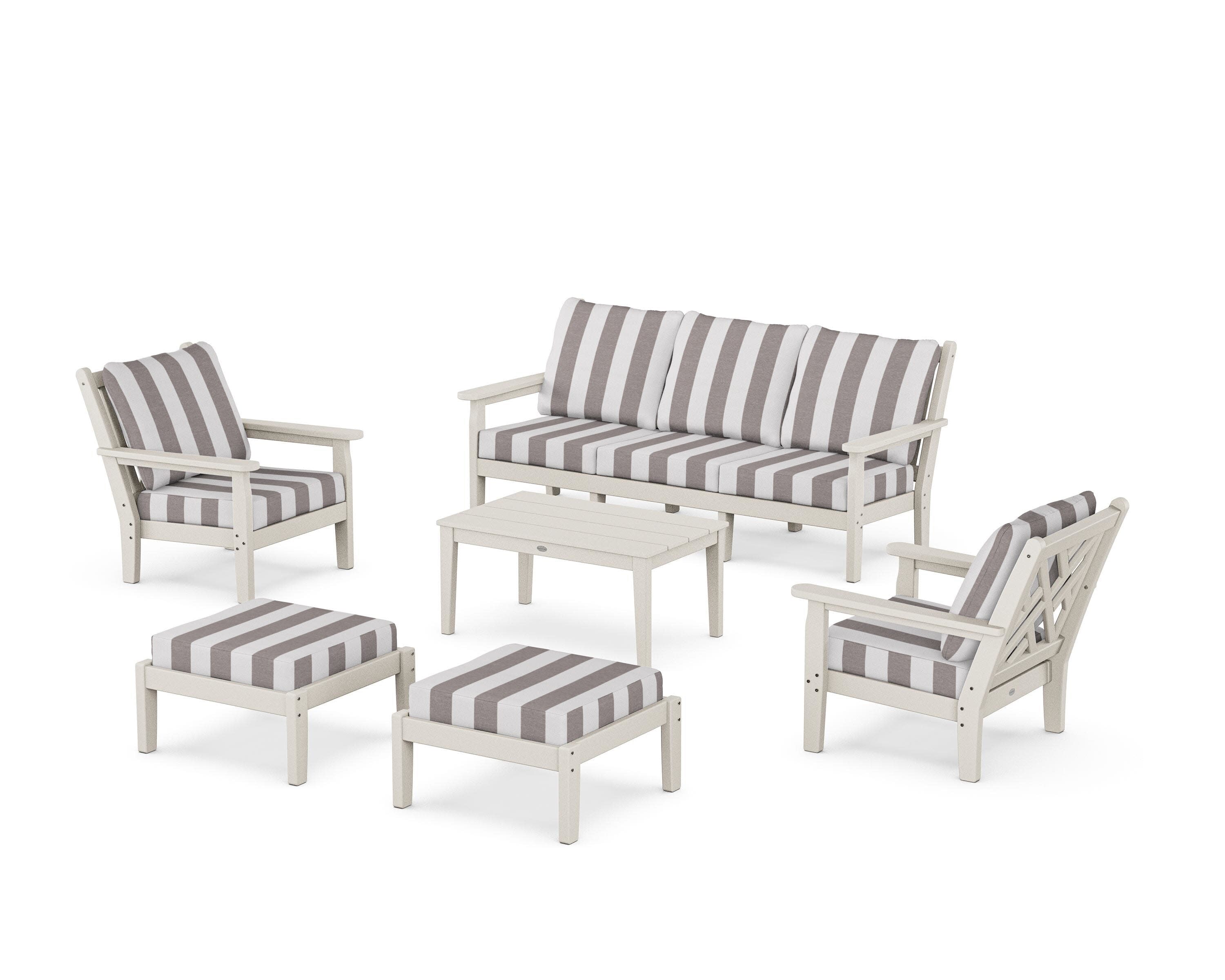 Chippendale 6-Piece Lounge Sofa Set in Sand / Cabana Stripe Grey Mist