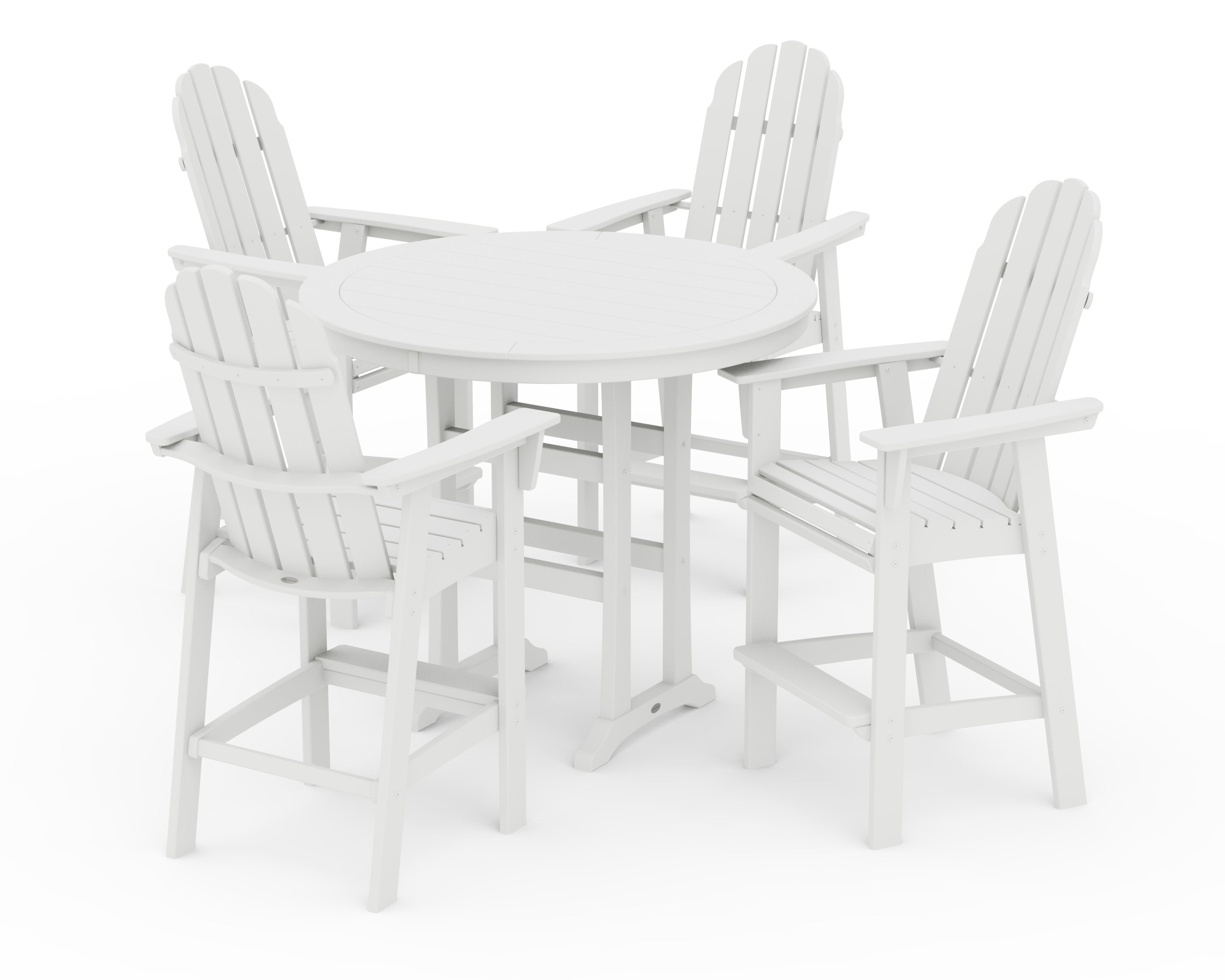 Vineyard Curveback Adirondack 5-Piece Nautical Trestle Bar Set in White