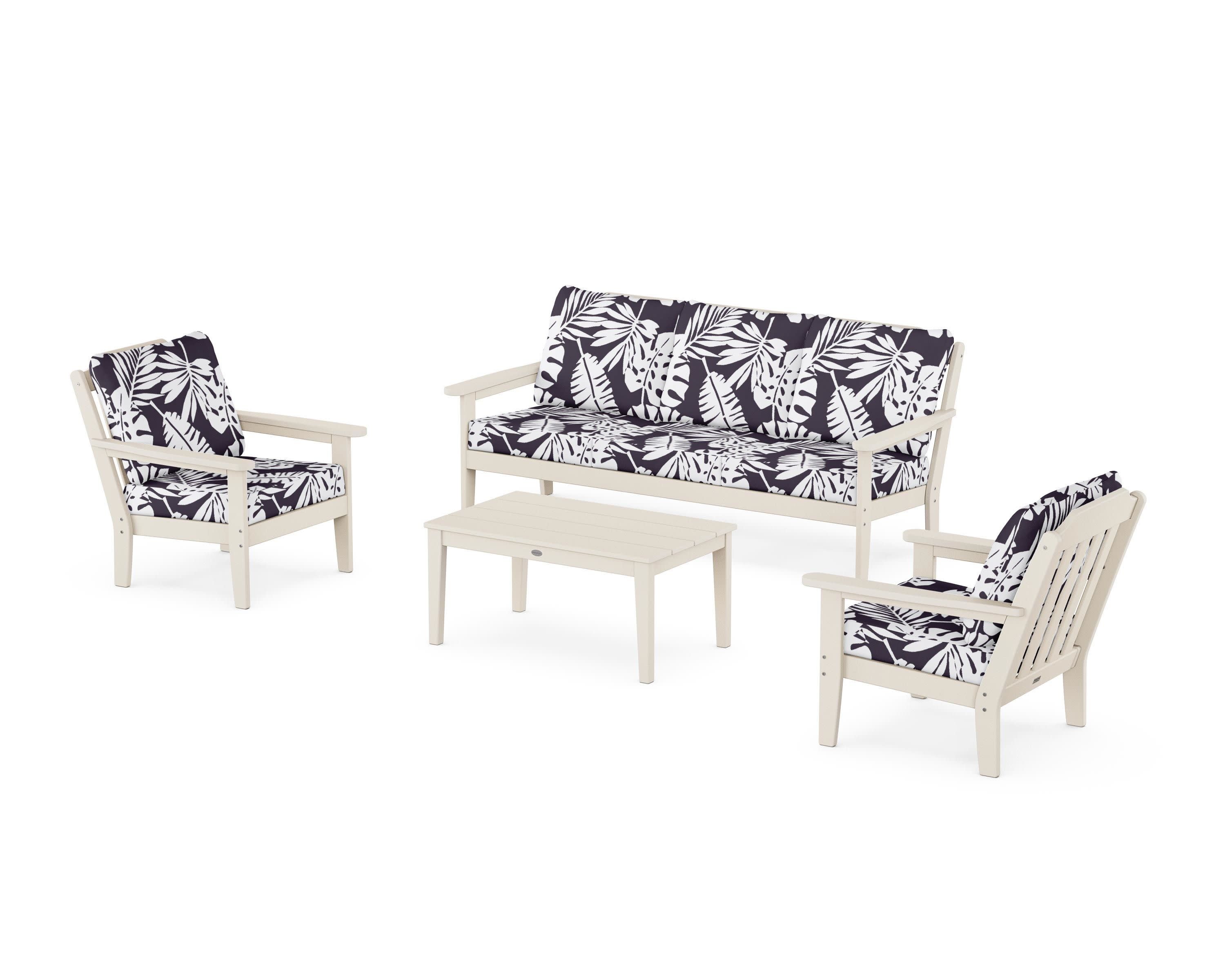 Cottage 4-Piece Deep Seating Set with Sofa in Sand / Leaf Navy