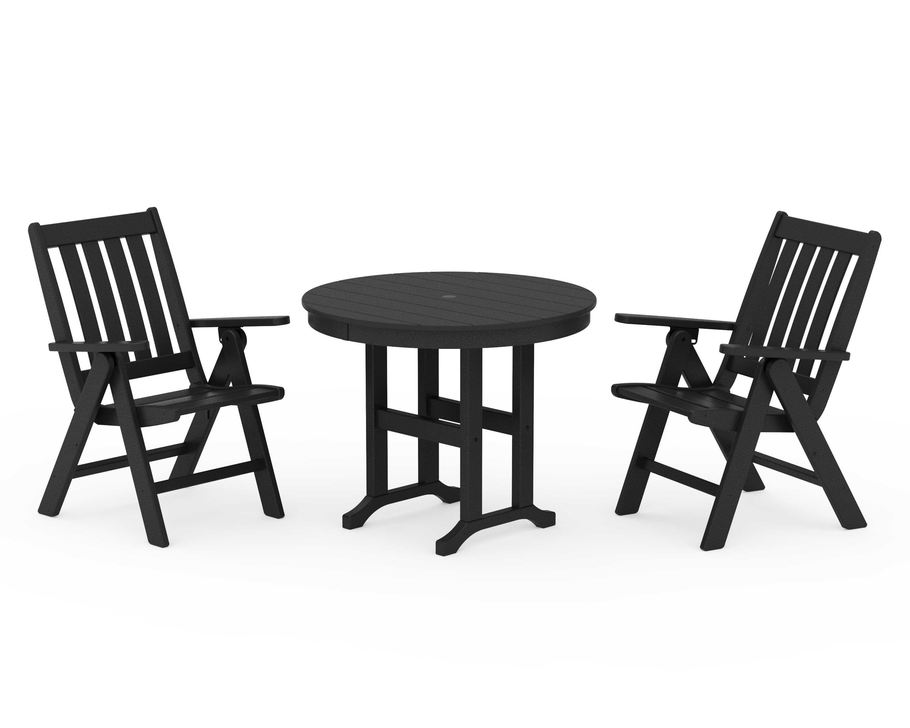 Vineyard Folding Chair 3-Piece Round Dining Set in Black