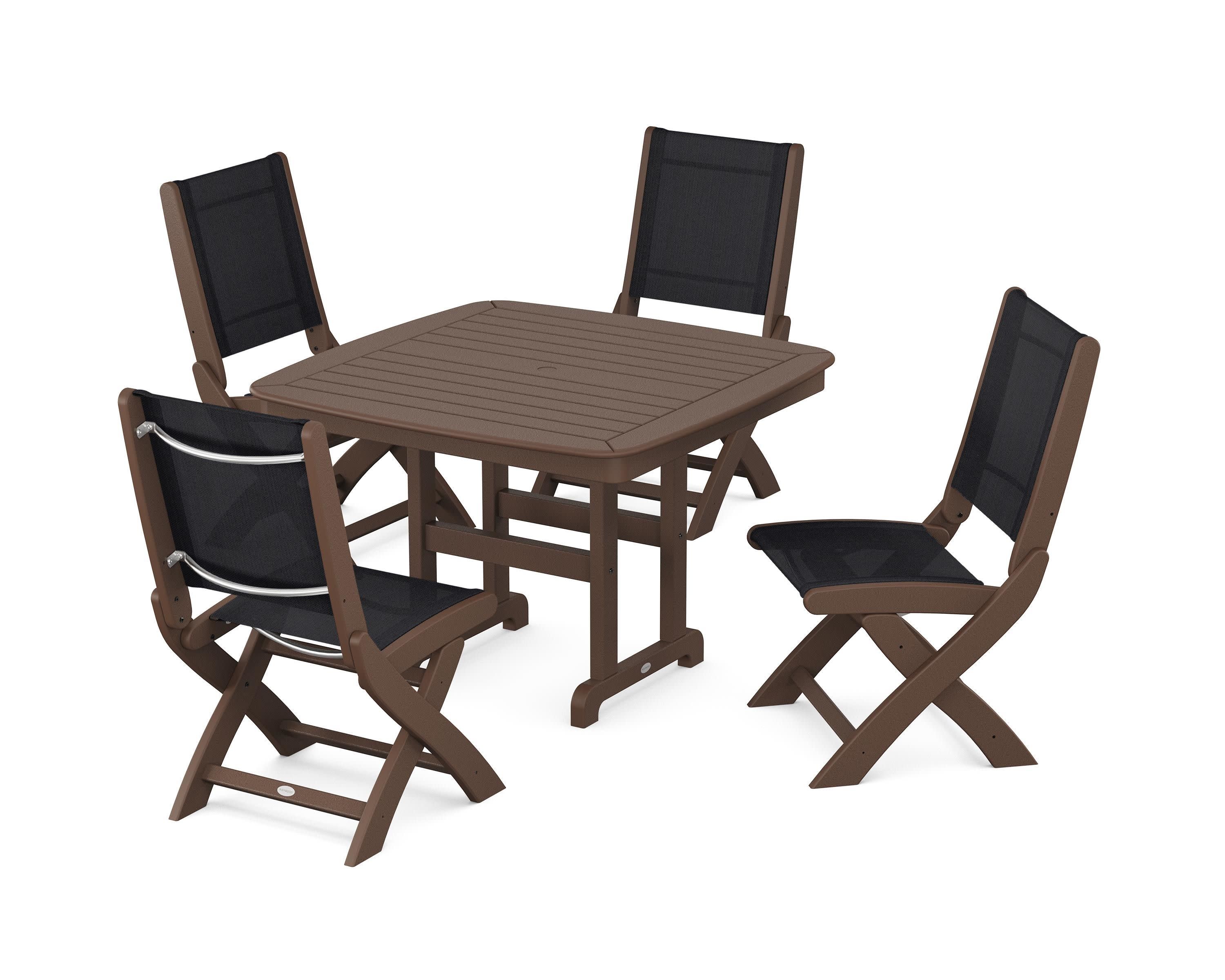 Coastal Folding Side Chair 5-Piece Dining Set in Mahogany / Black Sling