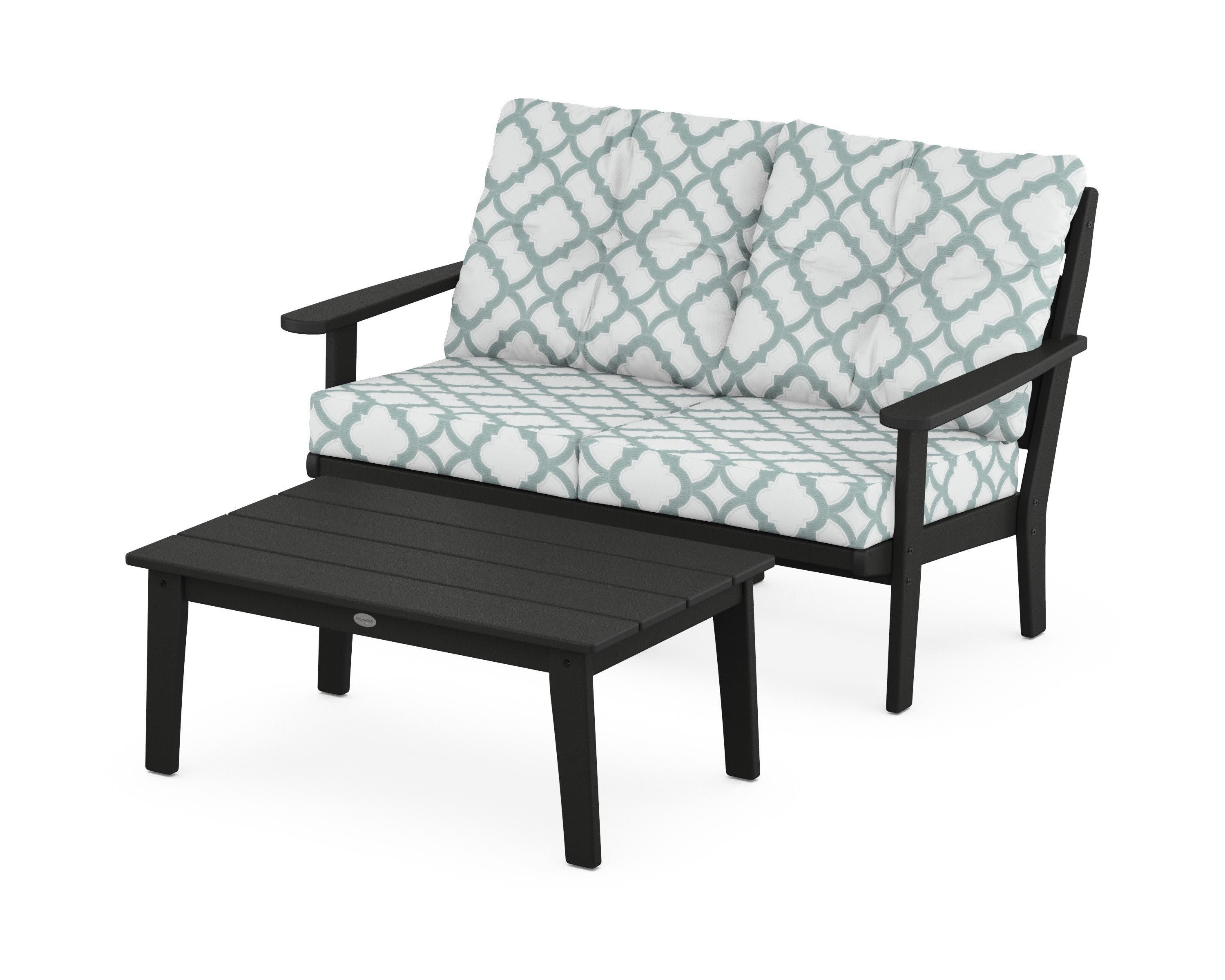 Lakeside 2-Piece Lounge Loveseat Set in Black / Trellis Glacier Spa