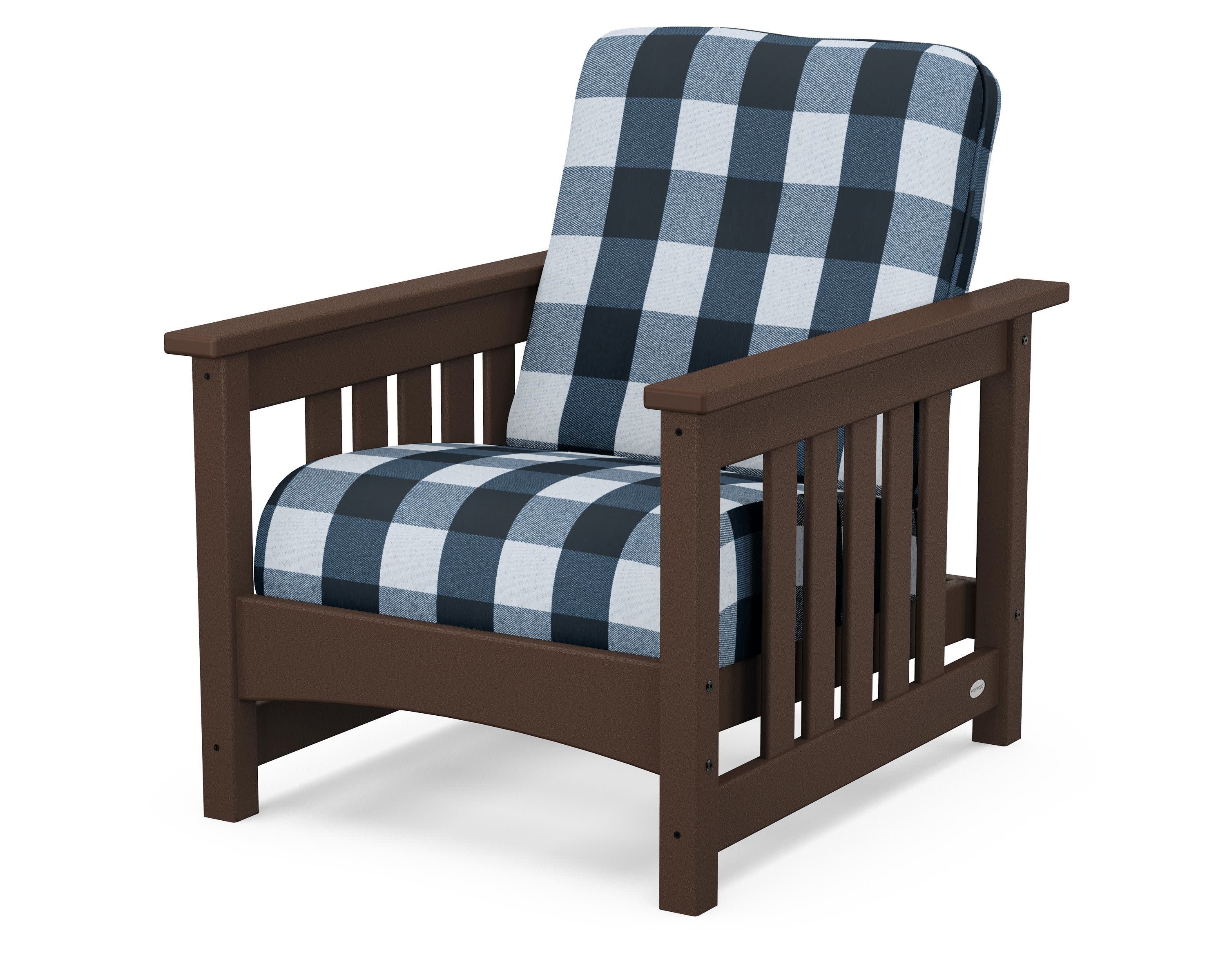 Club Mission Chair in Mahogany / Buffalo Plaid Marine Indigo