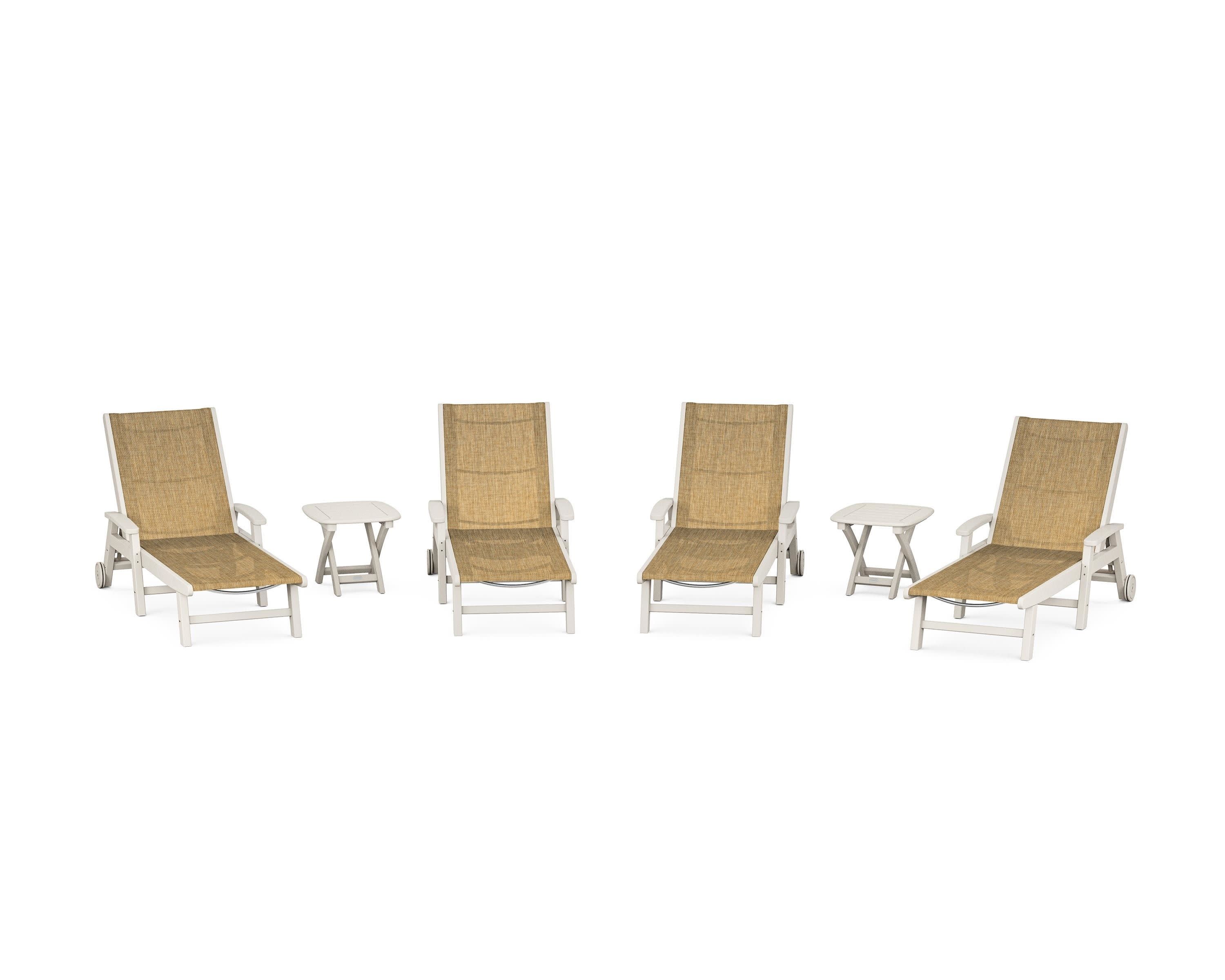 Coastal Chaise 6-Piece Set with Wheels in Sand / Burlap Sling
