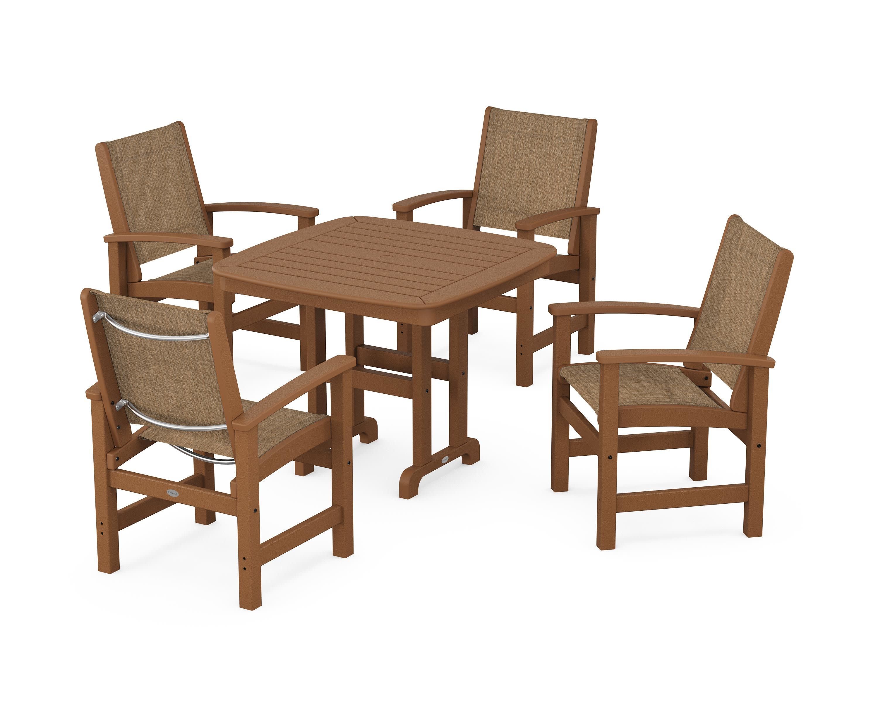 Coastal 5-Piece Dining Set in Teak / Burlap Sling