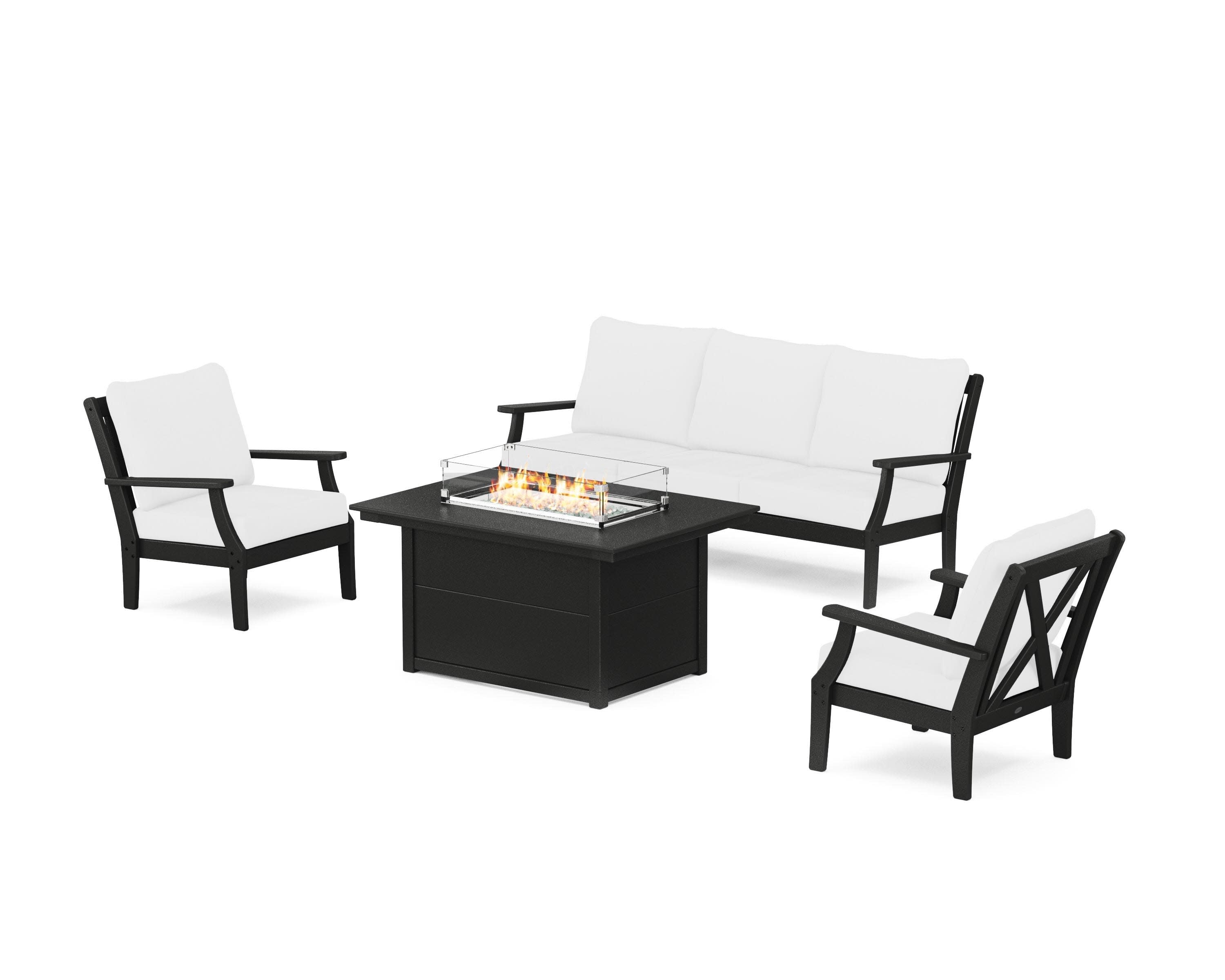 Braxton Deep Seating Fire Pit Table Set in Black / Natural
