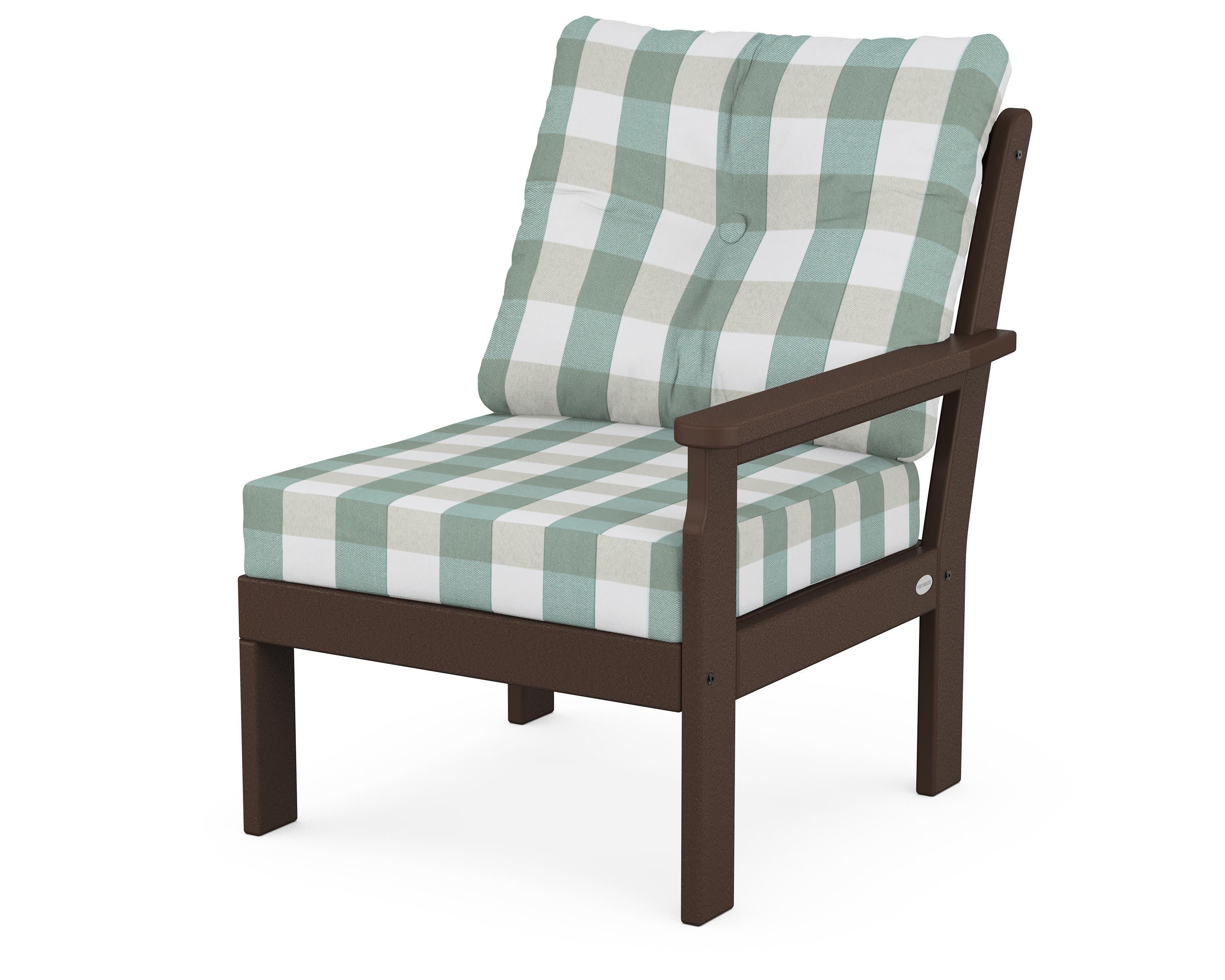 Vineyard Modular Right Arm Chair in Mahogany / Buffalo Plaid Glacier Spa