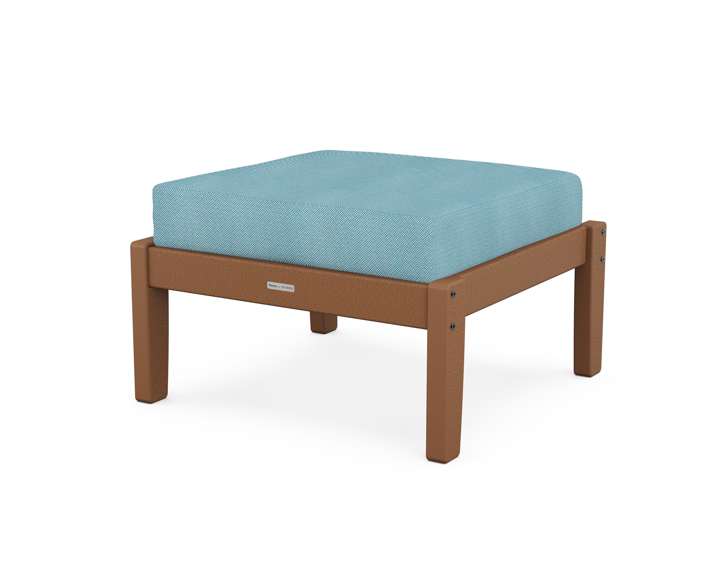 Chinoiserie Deep Seating Ottoman in Teak / Lattice Sky Blue