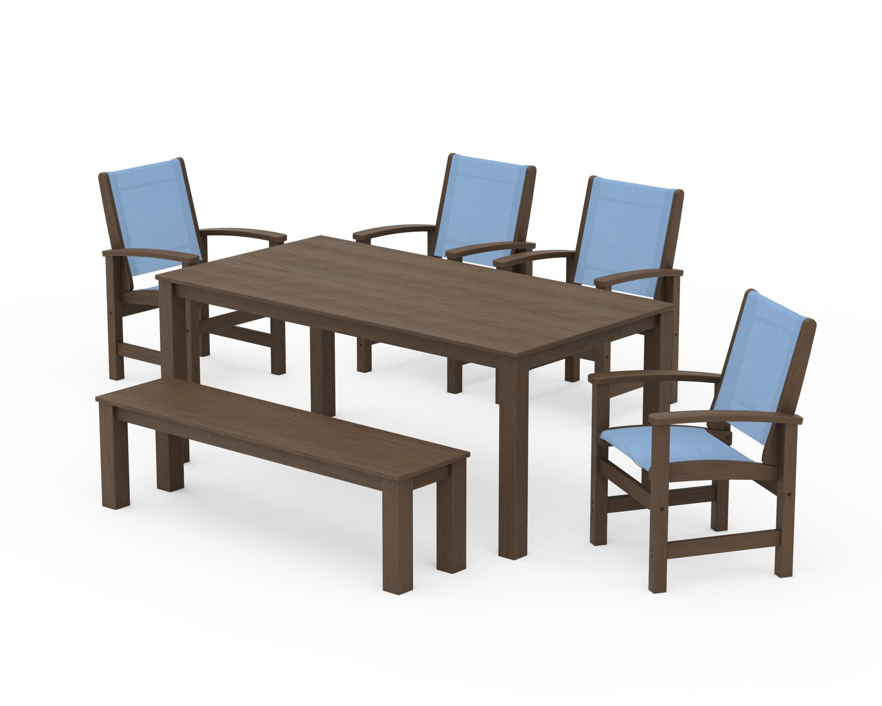 Coastal 6-Piece Parsons Dining Set with Bench in Kona / Poolside Sling