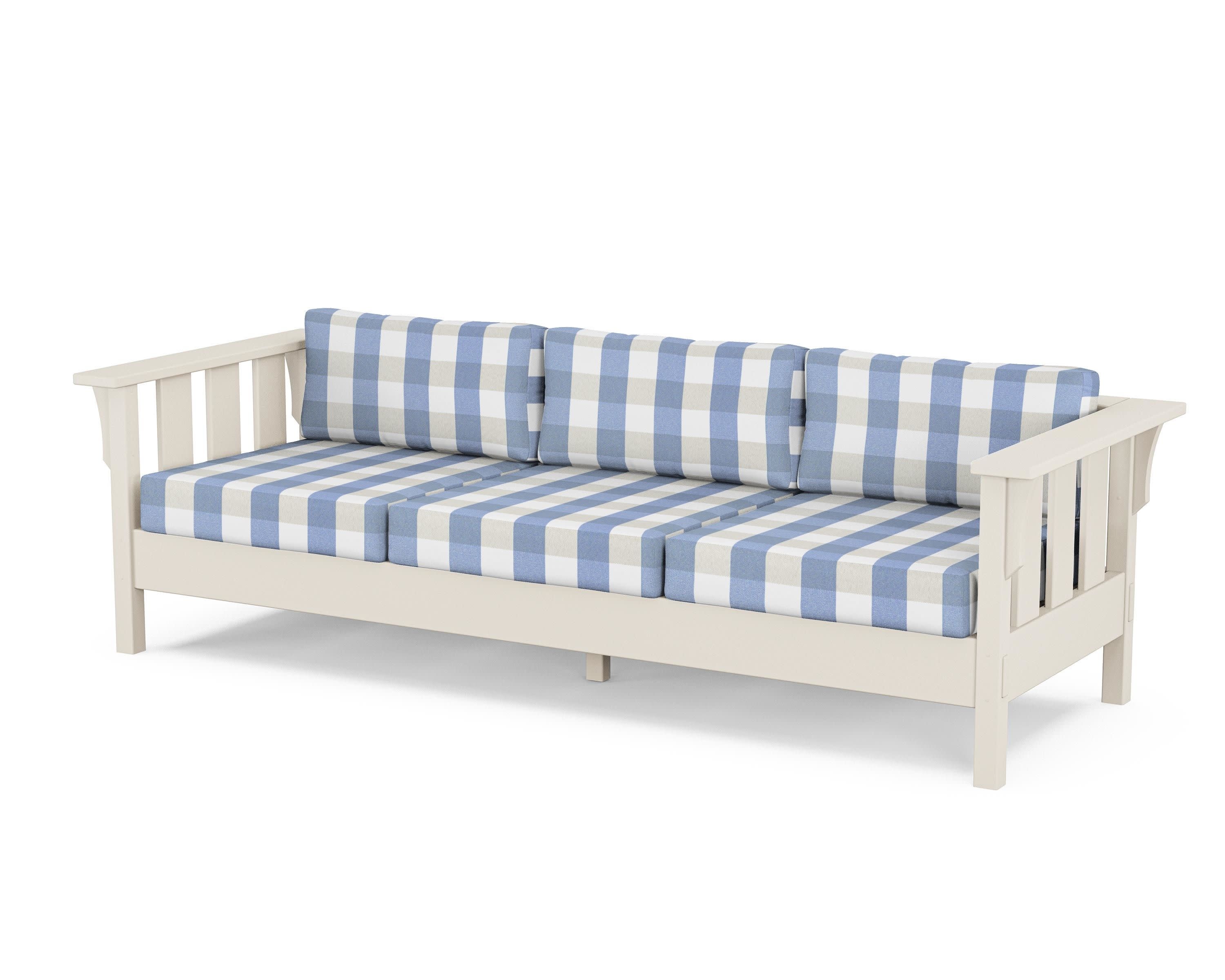 Acadia Deep Seating Sofa in Sand / Buffalo Plaid Sky Blue