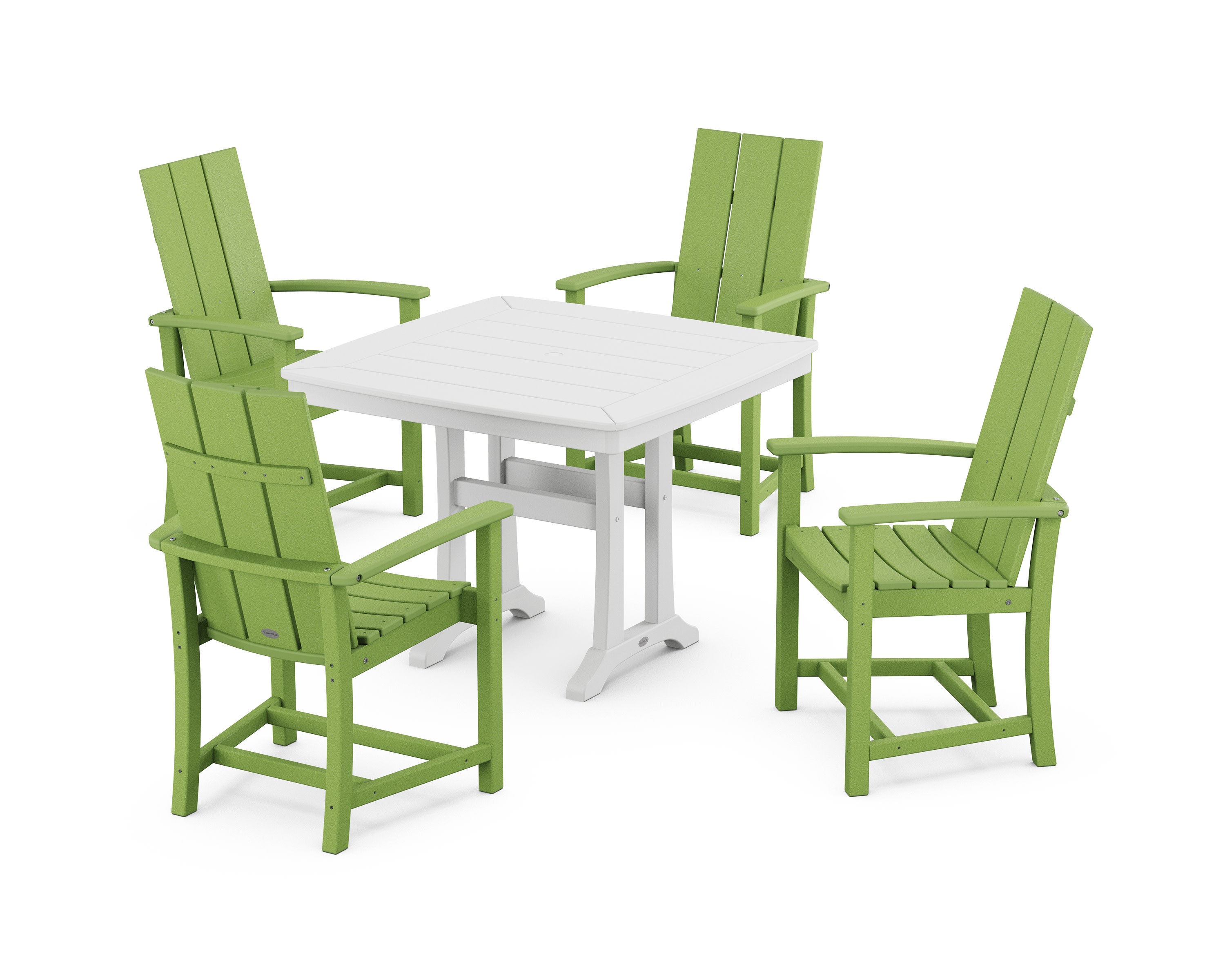 Modern Adirondack 5-Piece Dining Set with Trestle Legs in Lime / White