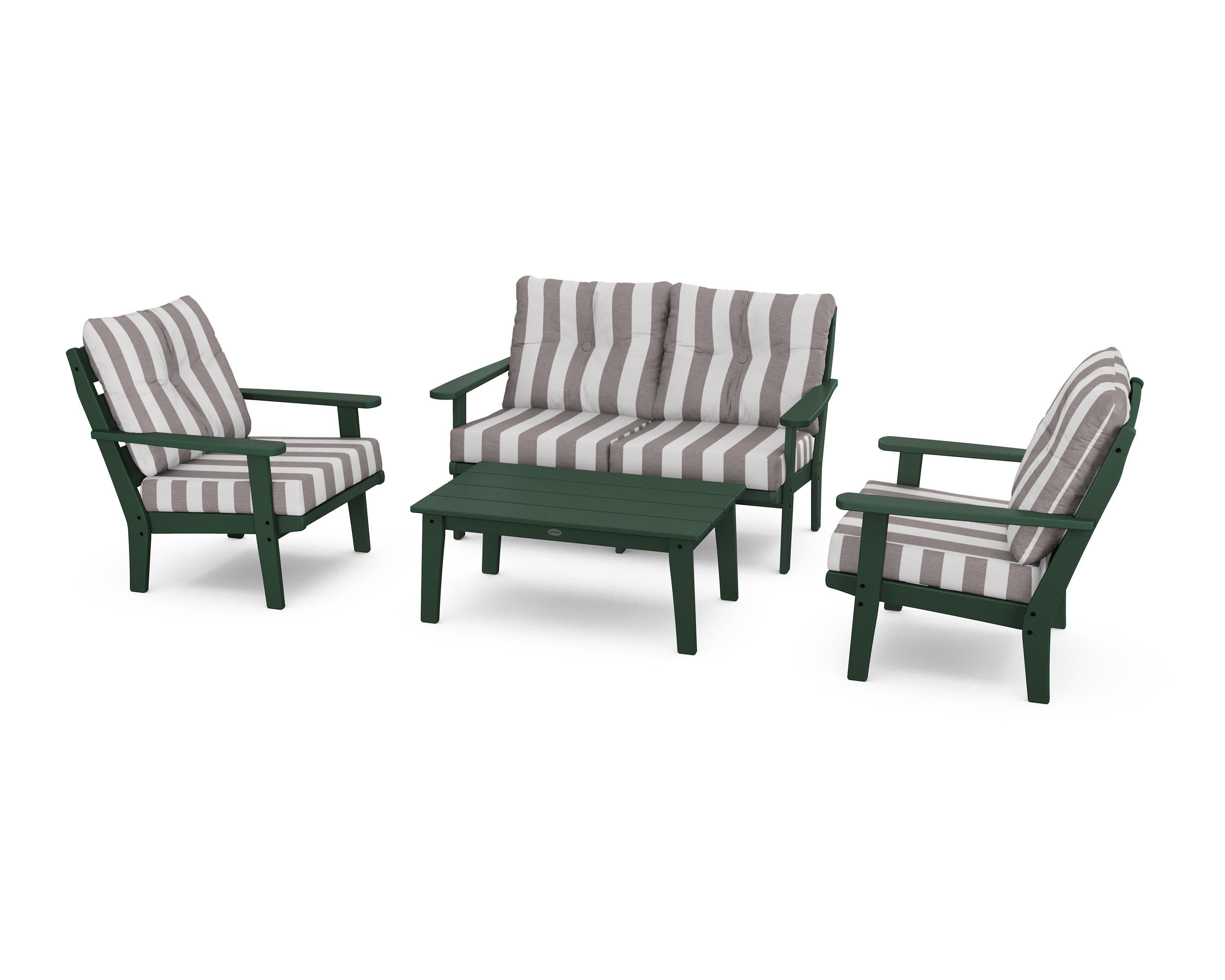 Lakeside 4-Piece Deep Seating Set in Green / Cabana Stripe Grey Mist