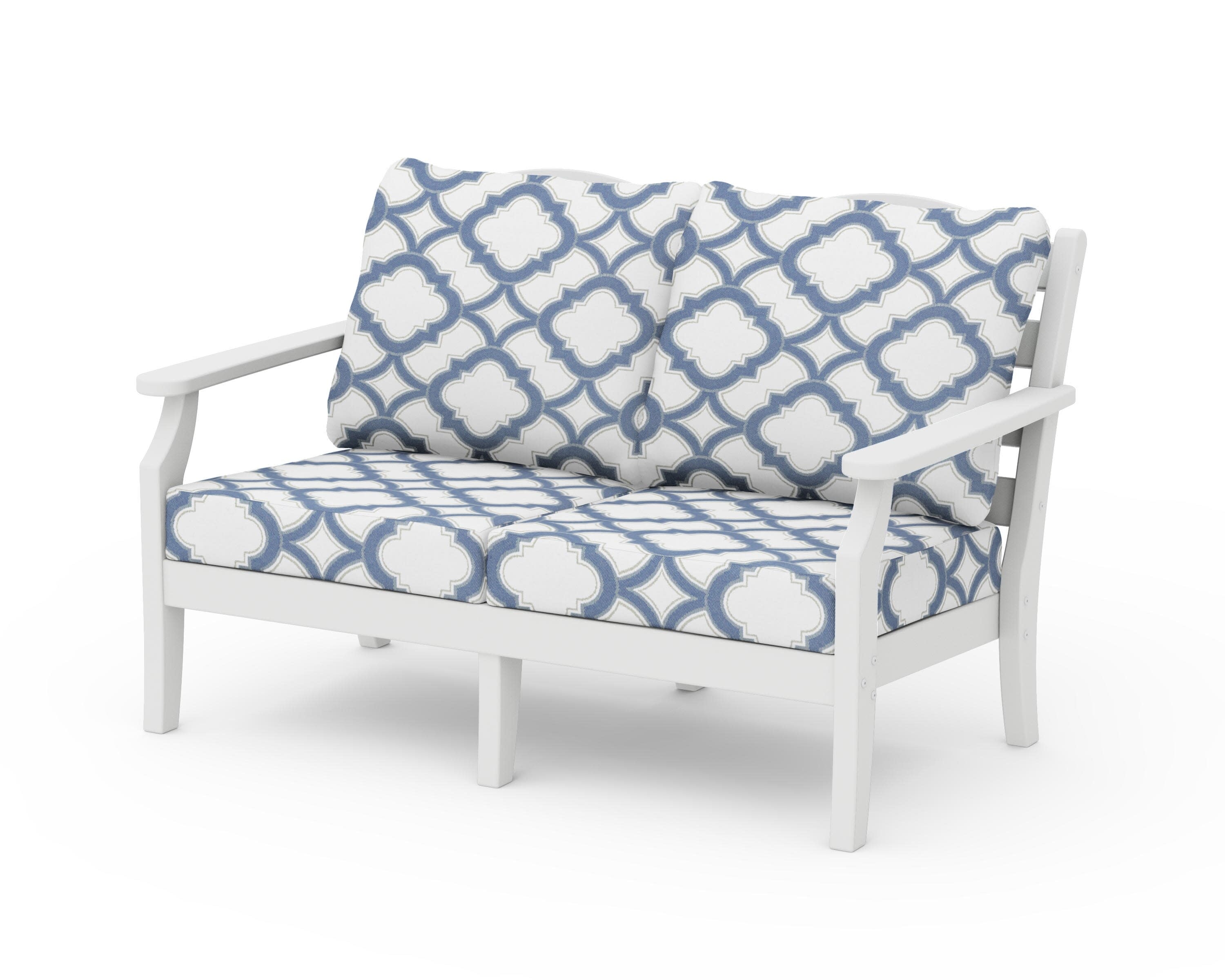 Savannah Deep Seating Loveseat in White / Trellis Sky Blue
