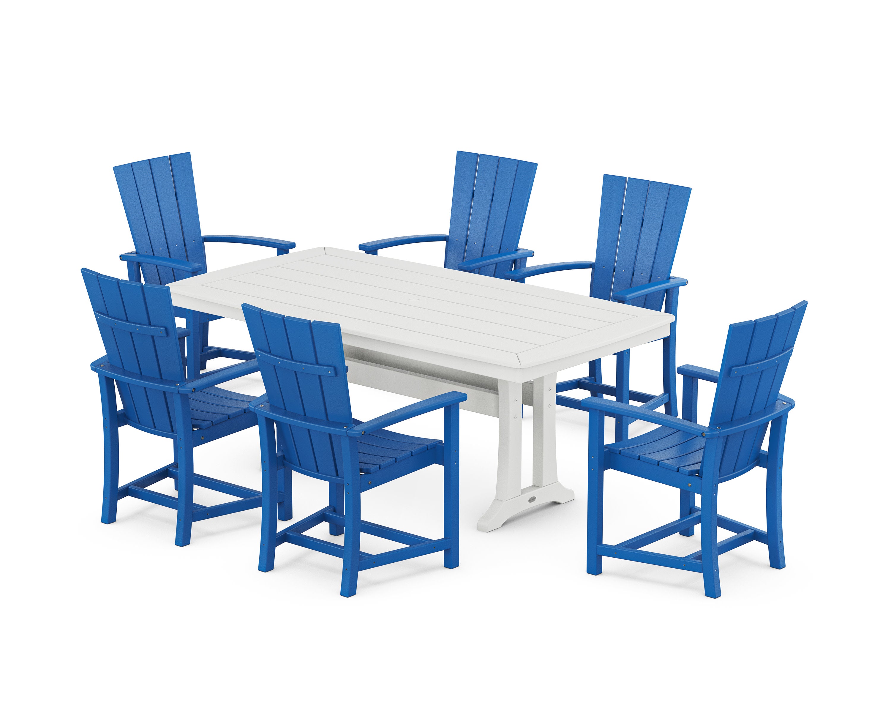 Quattro 7-Piece Dining Set with Trestle Legs in Pacific Blue / White