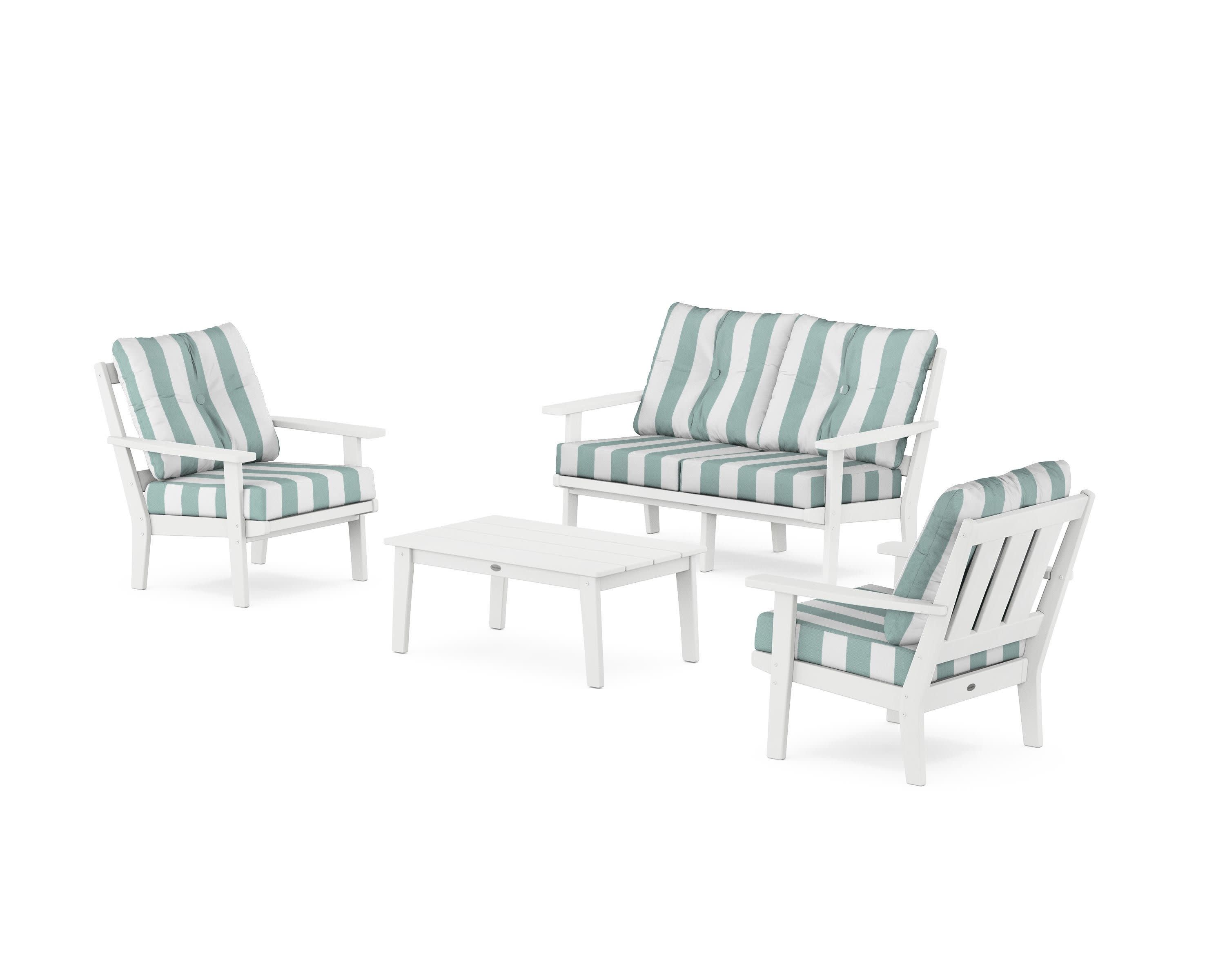 Oxford 4-Piece Deep Seating Set with Loveseat in White / Cabana Stripe Glacier Spa