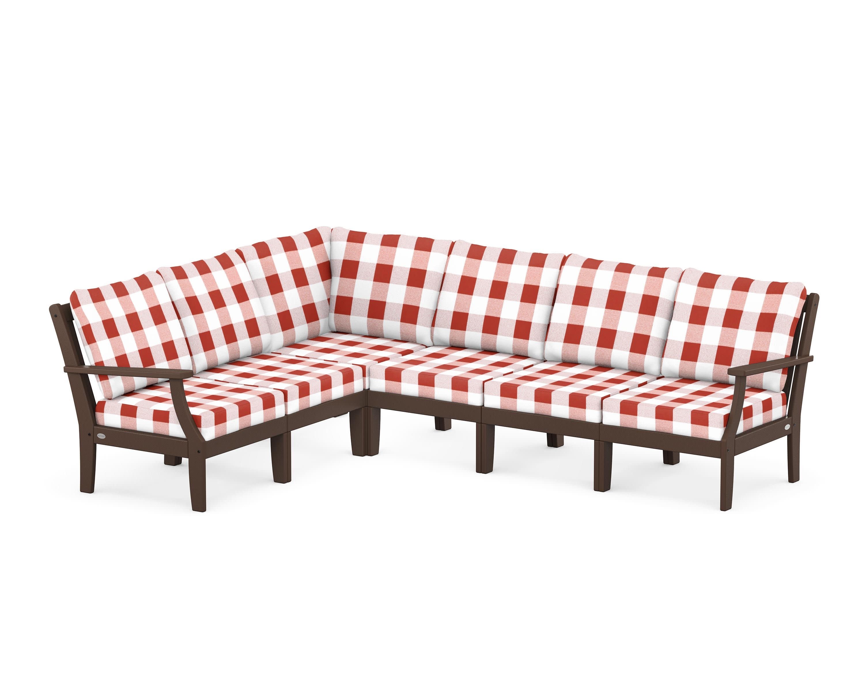 Braxton Modular 6-Piece Deep Seating Set in Mahogany / Buffalo Plaid Crimson