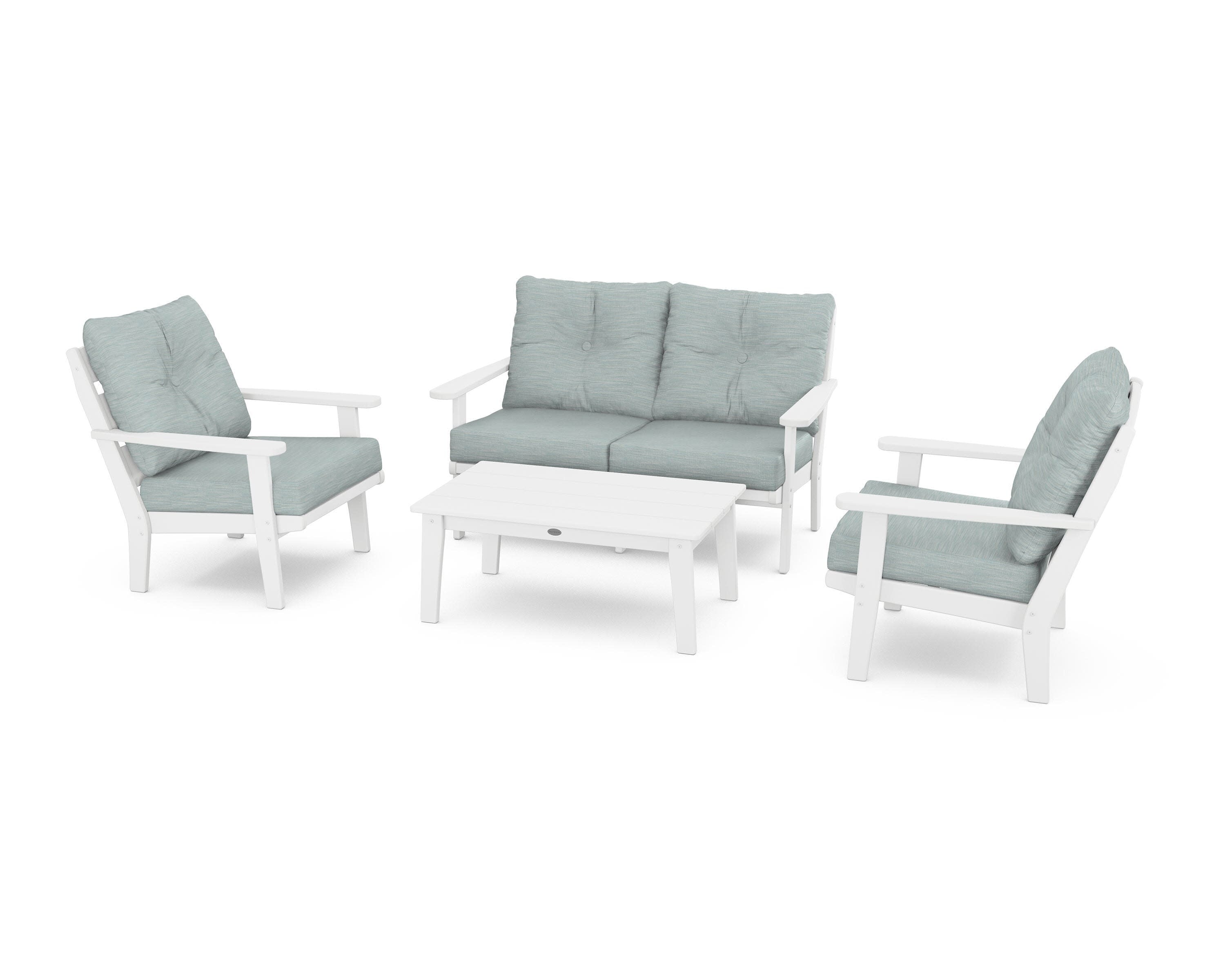 Lakeside 4-Piece Deep Seating Set in White / Soothe Mist