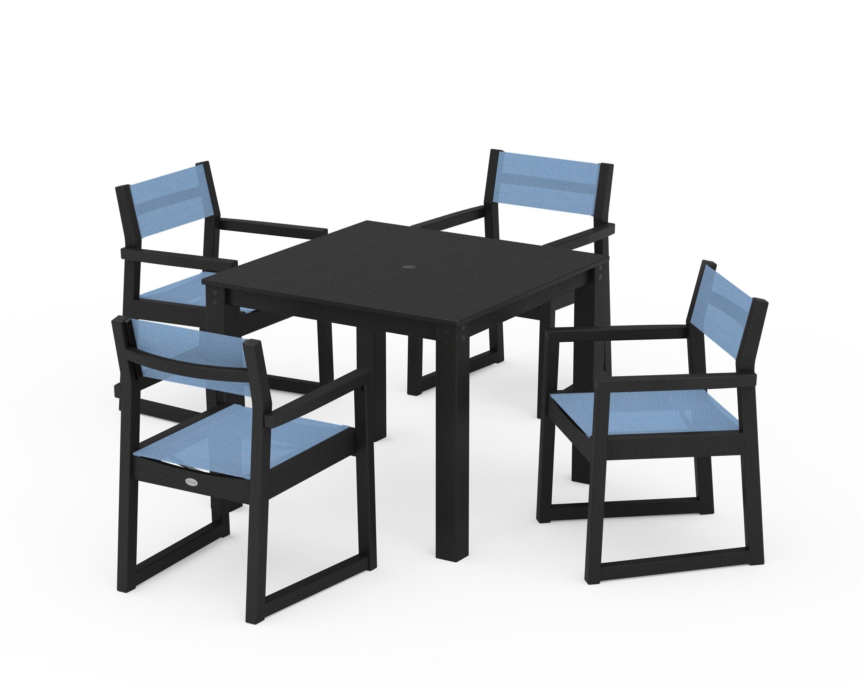 EDGE Sling Arm Chair 5-Piece Parsons Dining Set in Black / Poolside Sling
