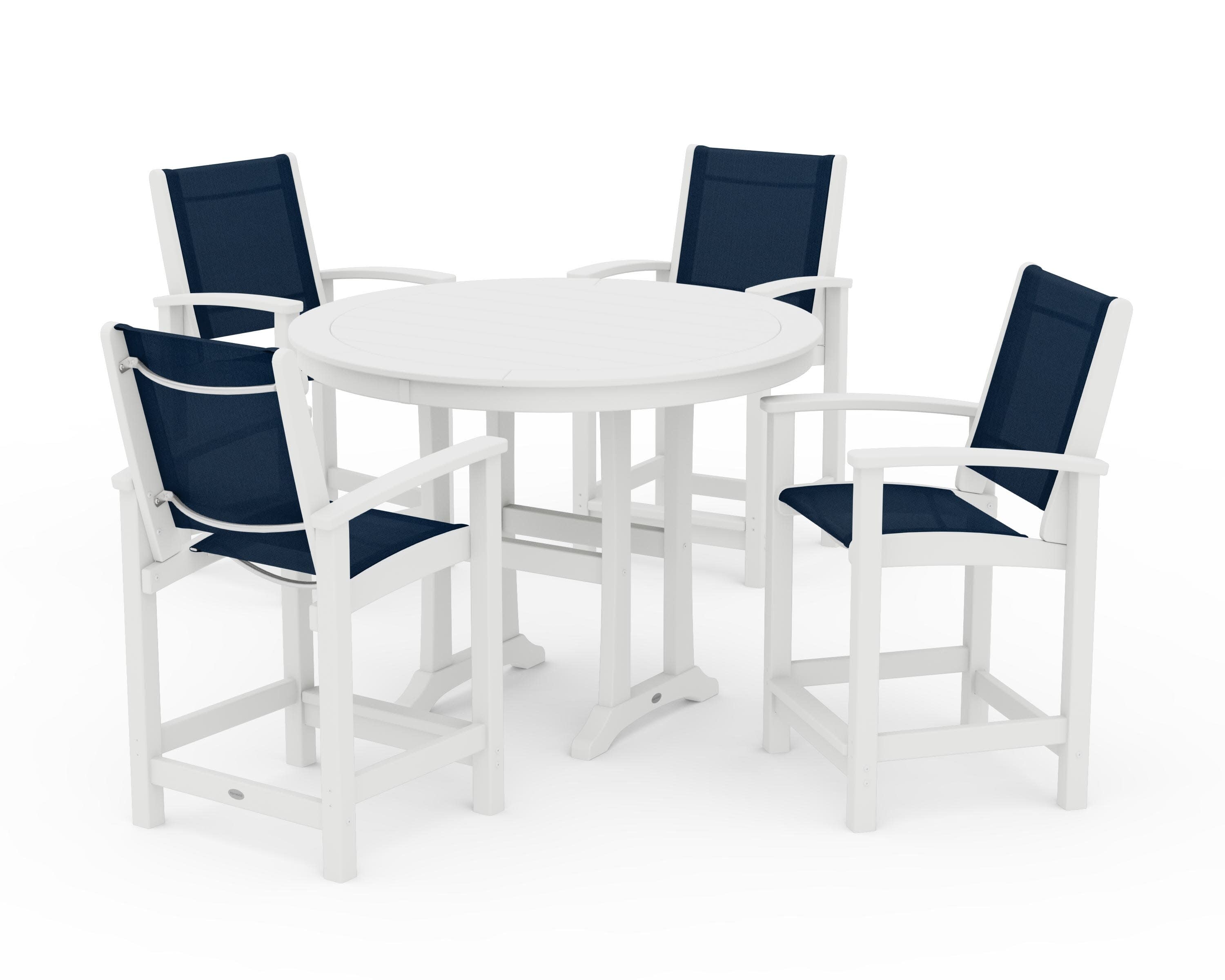 Coastal 5-Piece Counter Set in White / Navy Blue Sling