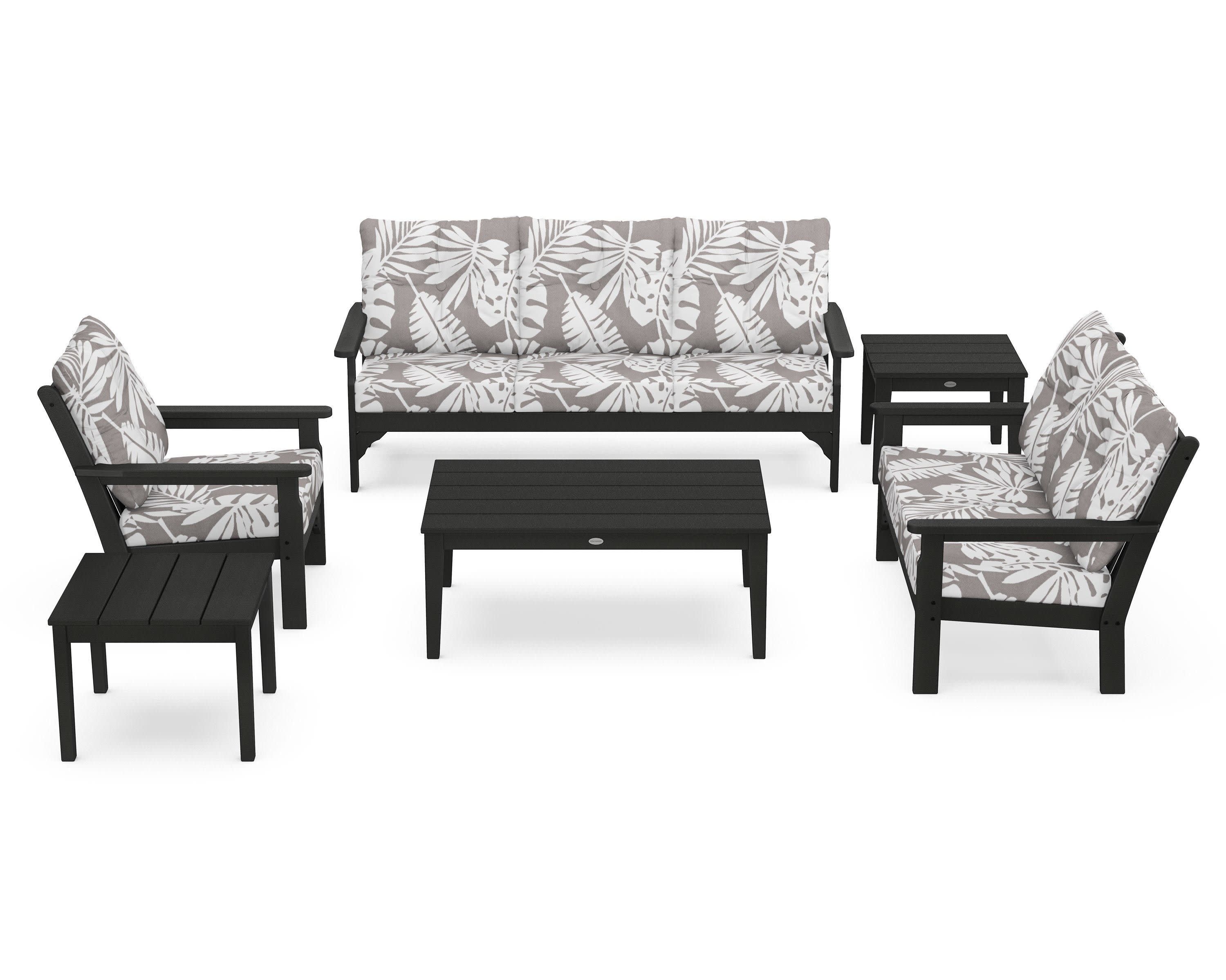Vineyard 6-Piece Deep Seating Set in Black / Leaf Grey Mist